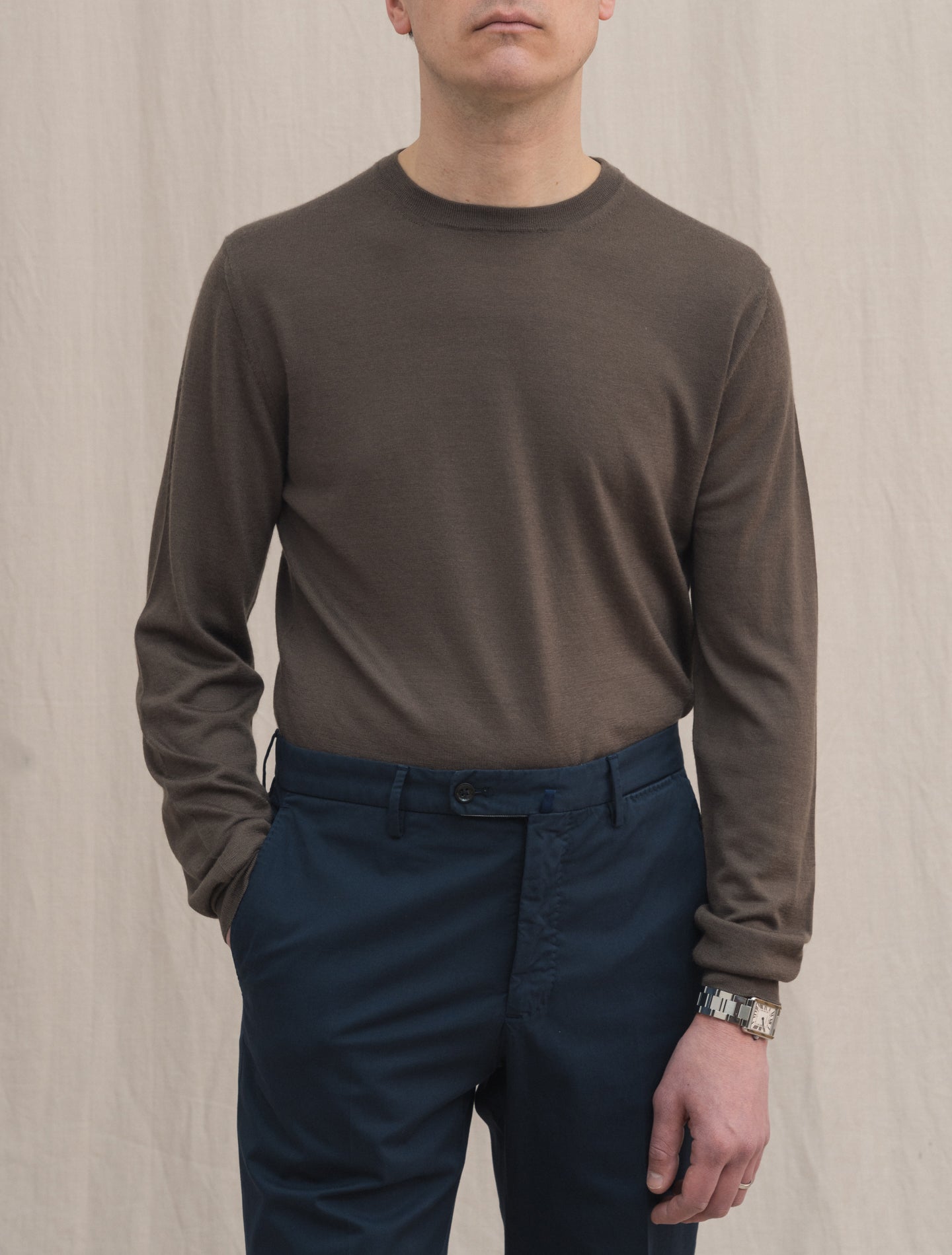 Fine Knitted Cashmere Crewneck Sweater Brown | Gabucci