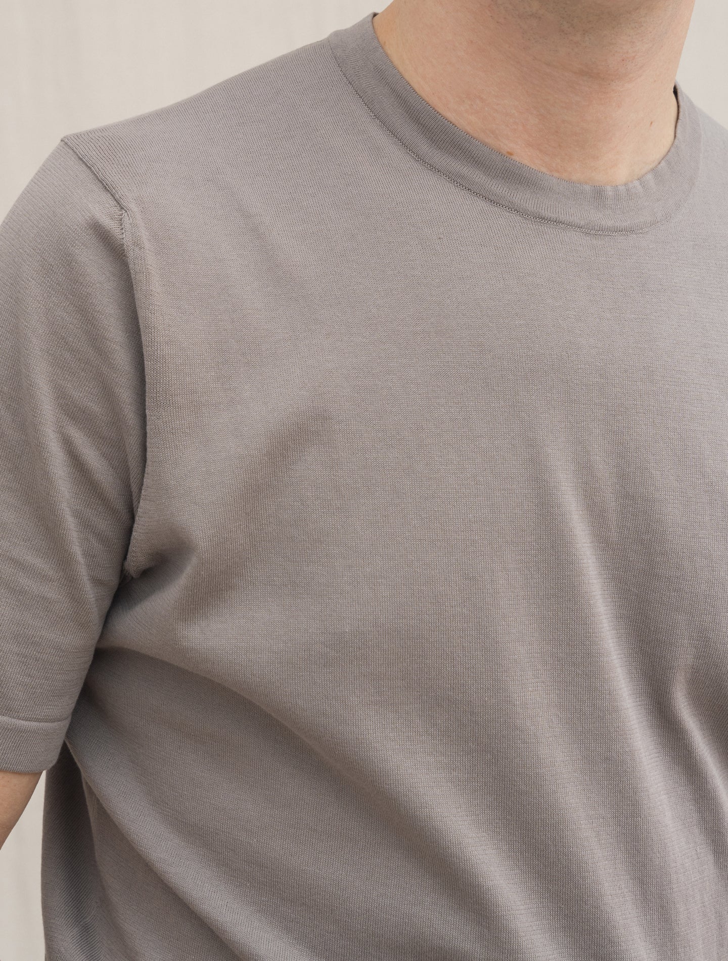 Fine Knitted Cotton Crewneck Short Sleeve Taupe Fioroni Knitwear 48