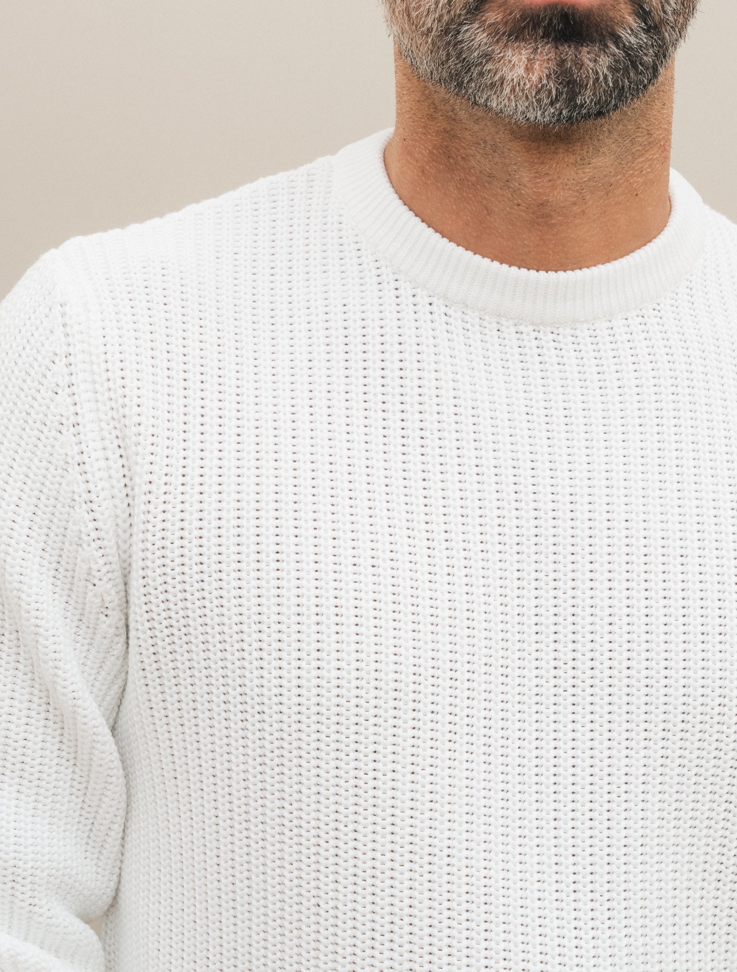 Fisherman Rib - Knitted Cotton Crewneck White Morgano Knitwear 46