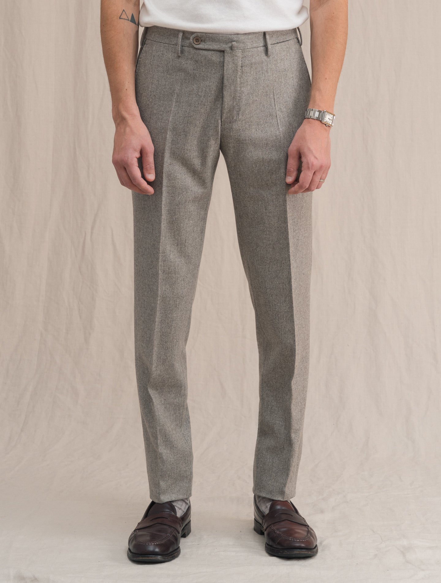 Flannel Wool Trousers Slim Fit Greige | Gabucci