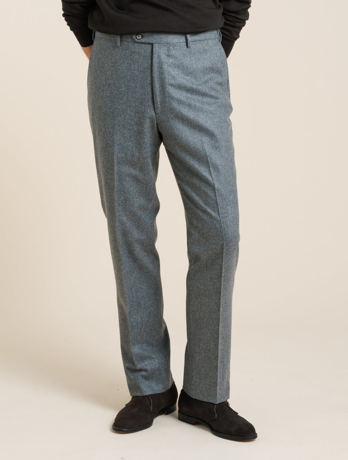 Flat Front 130 Flannel Wool Trousers Grey Santaniello Trousers 48