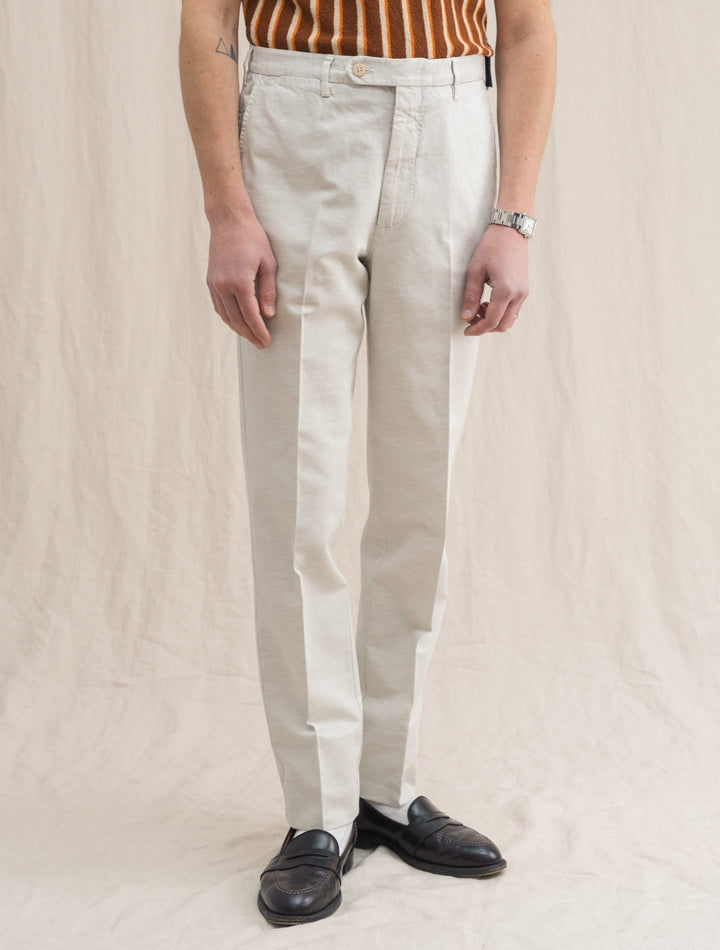 PLEATED COTTON - LINEN PANTS - taupe brown