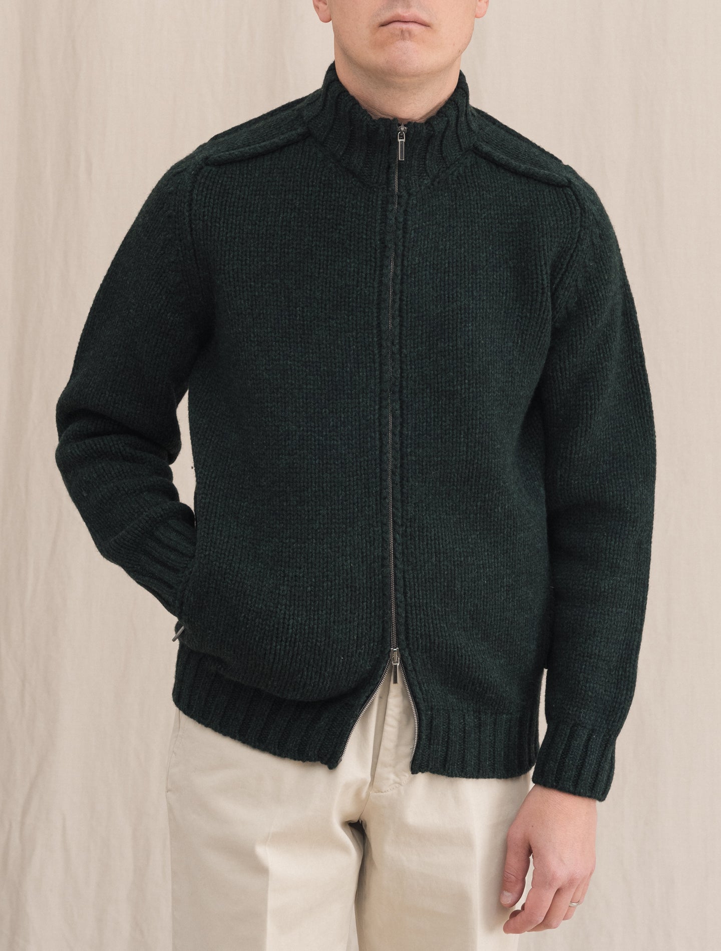 Full Zip Highland Wool Green | Gabucci