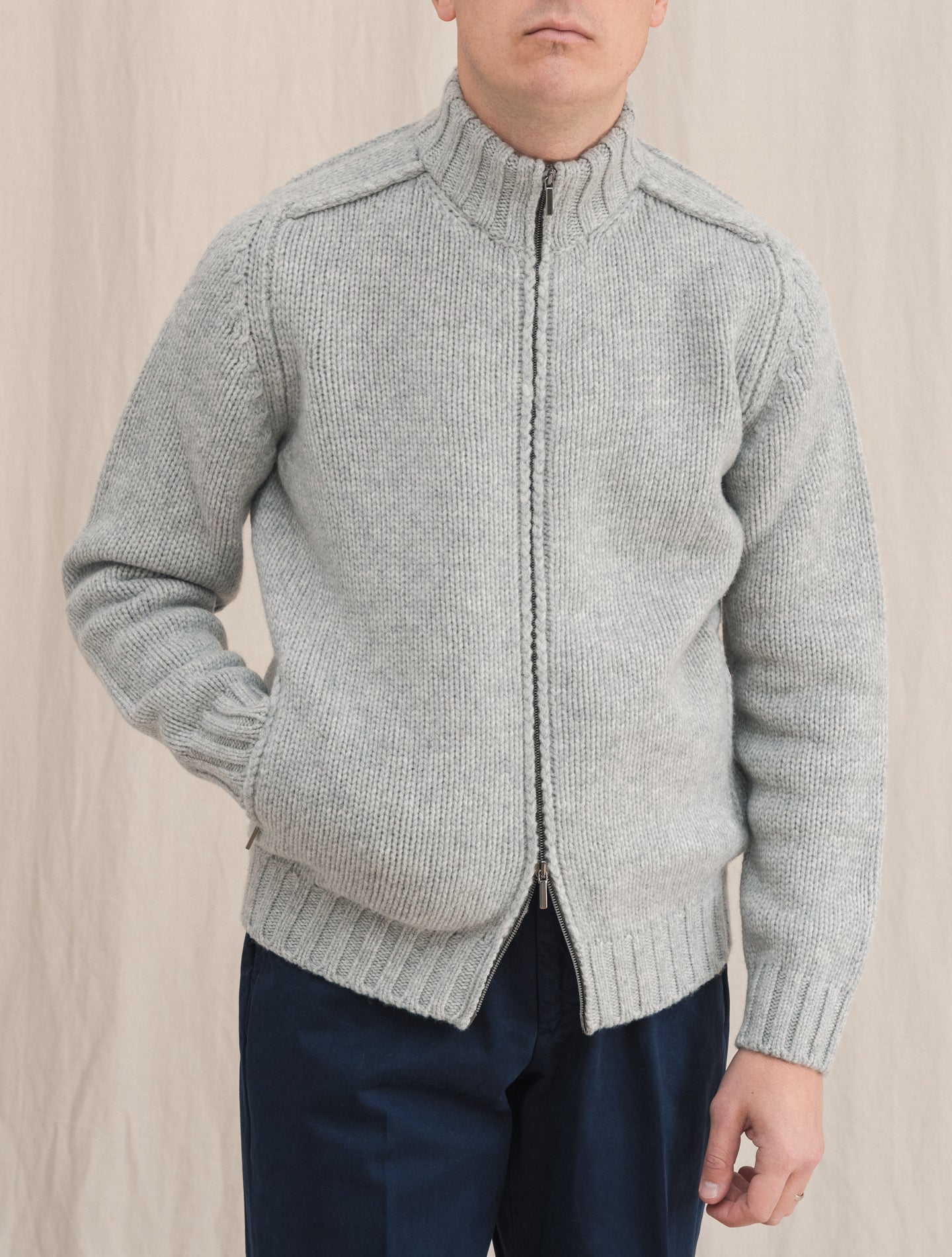 Full Zip Highland Wool Grey Gabucci Knitwear 48