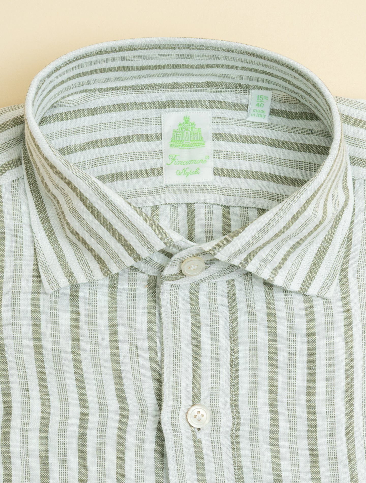Gaeta Luigi Multi Striped Linen Shirt Dark Green Finamore Shirts 39