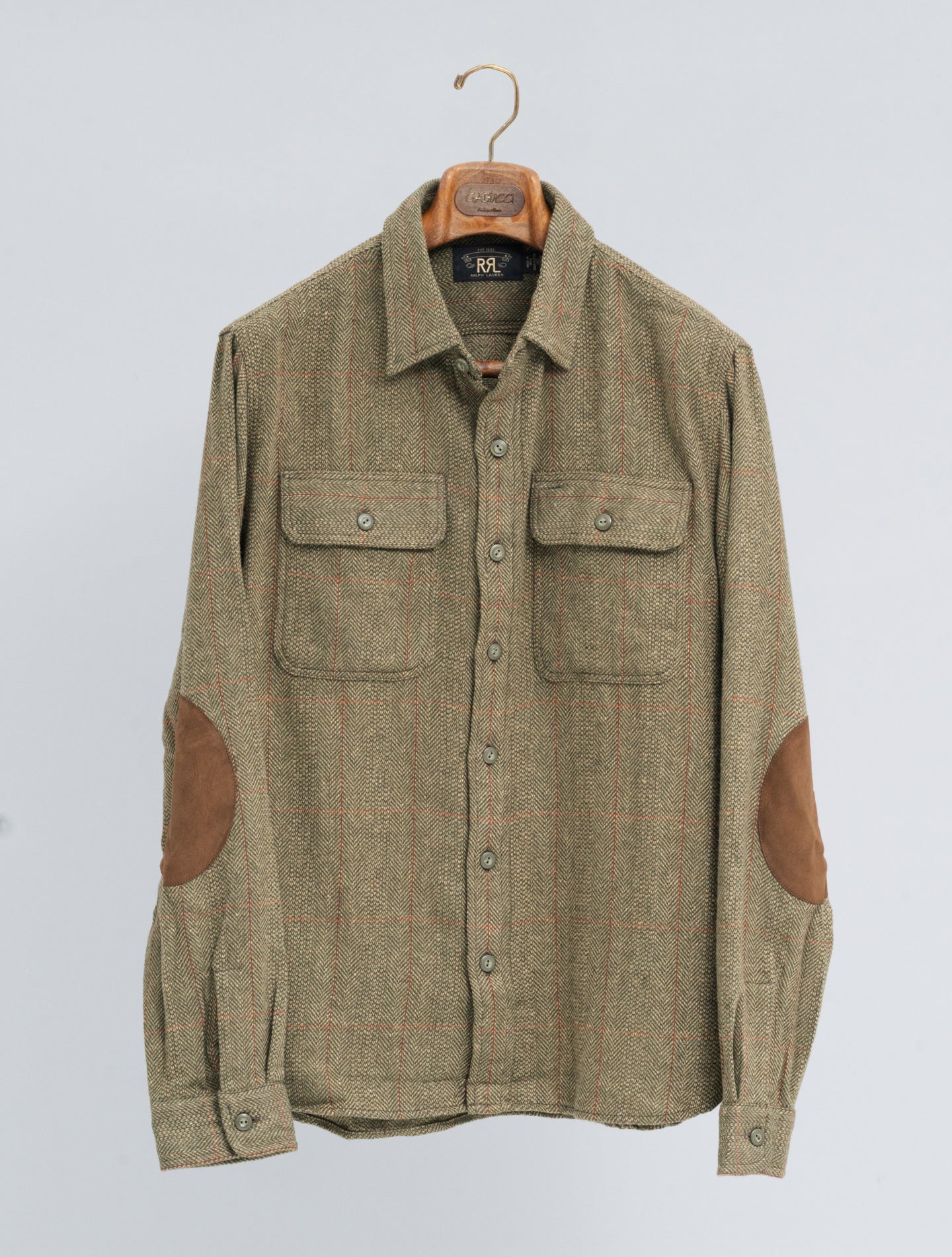 Grayson Suede - Patch Herringbone Workshirt Brown Multi RRL Shirts M