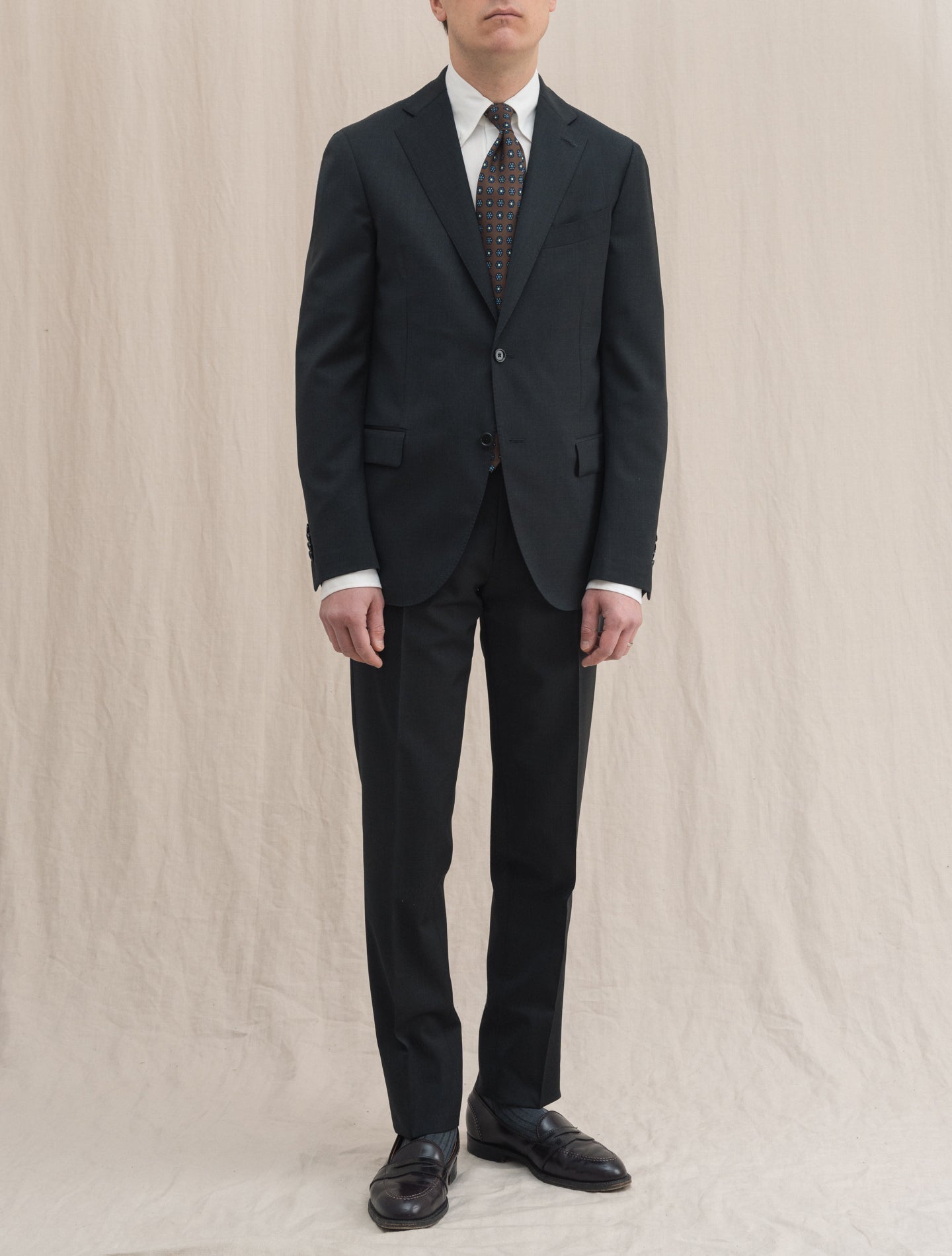 Grey Wool Twill Single Breasted Suit | Gabucci