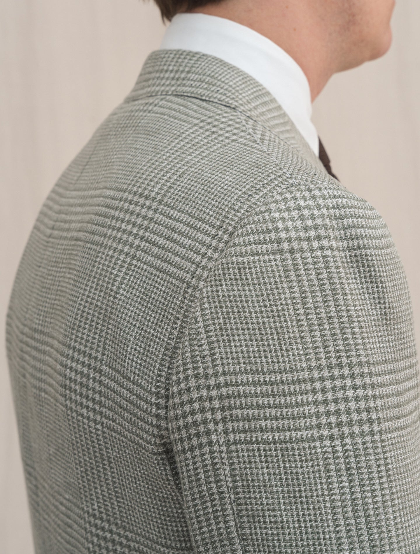 Handmade Glencheck Linen Wool Silk Jacket Green | Gabucci