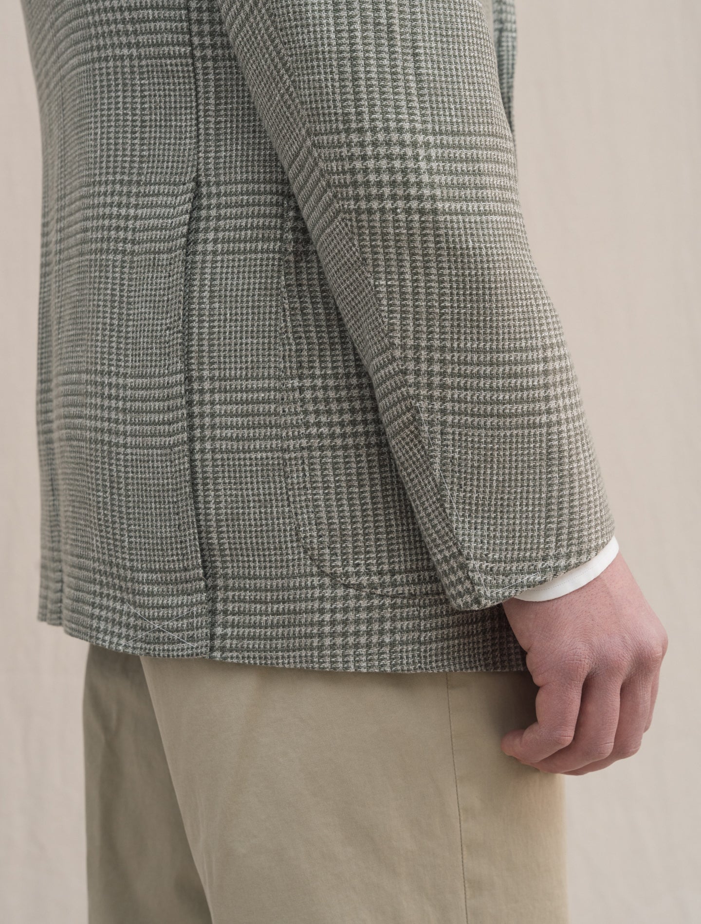 Handmade Glencheck Linen Wool Silk Jacket Green | Gabucci