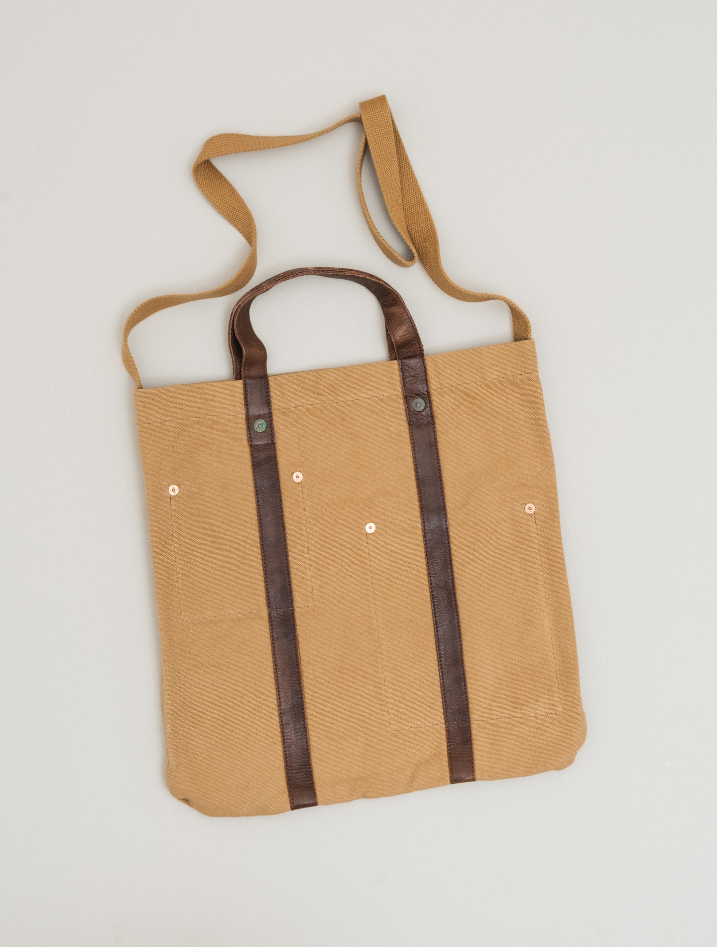 Harley Leather - Trimmed Cotton - Canvas Tote Bag Medium Khaki Brown RRL Bags One Size