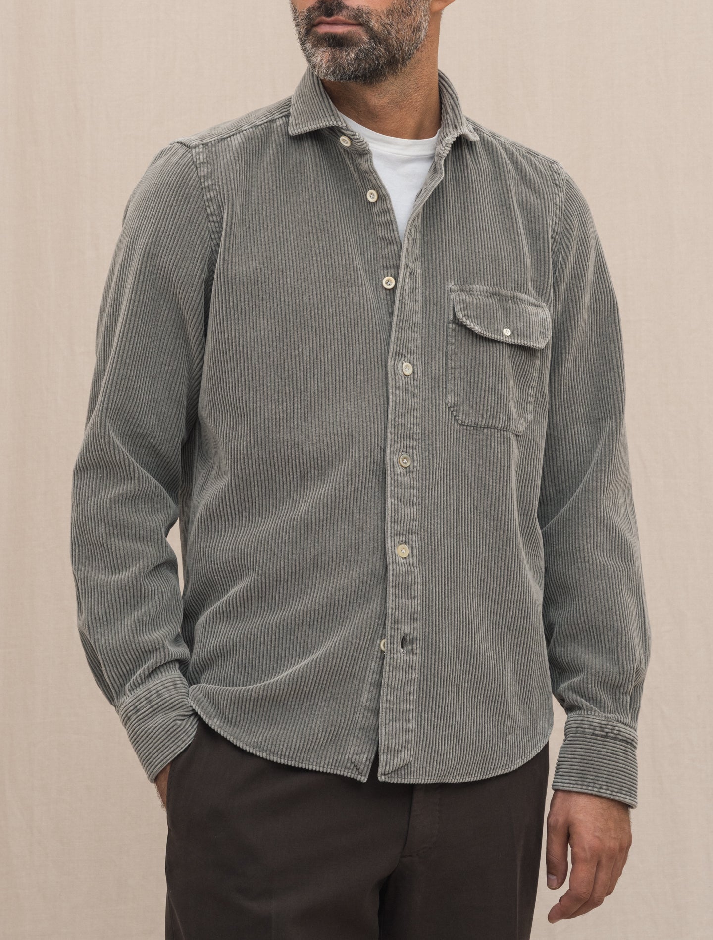 Heavy Corduroy Madison Overshirt Smoke Grey Finamore Shirts 39