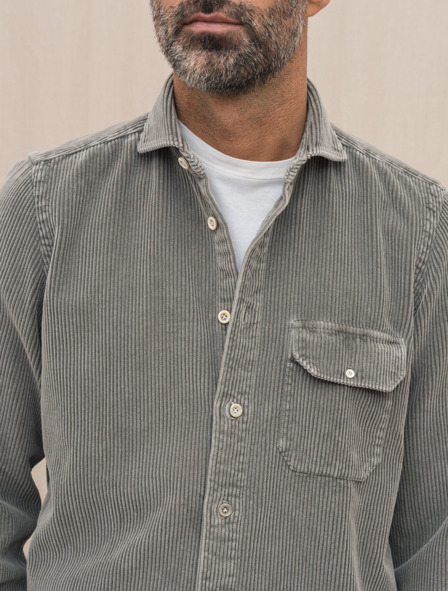 Heavy Corduroy Madison Overshirt Smoke Grey Finamore Shirts 39