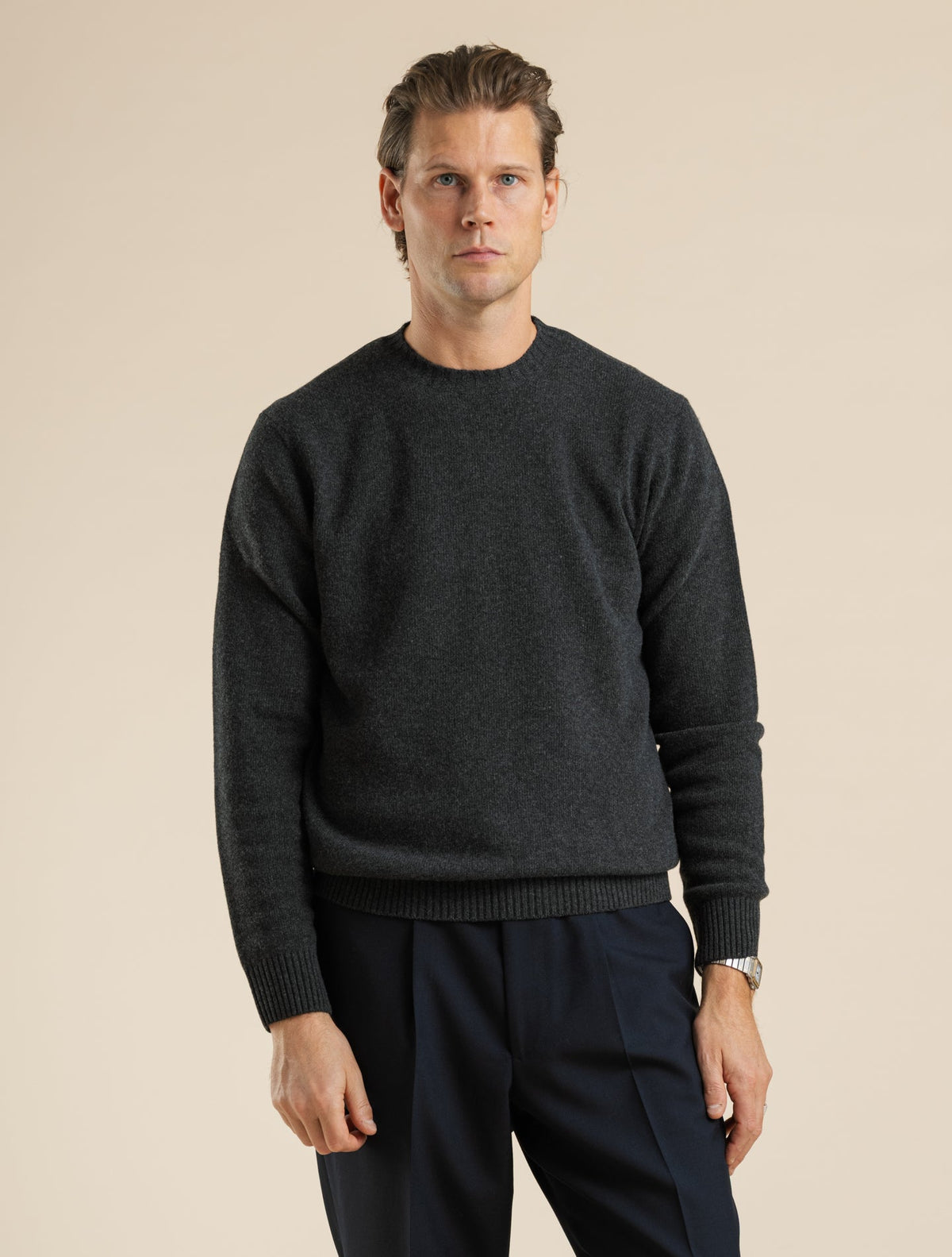 Heavy Knit Wool Cashmere Crewneck Antracite Morgano Knitwear 46