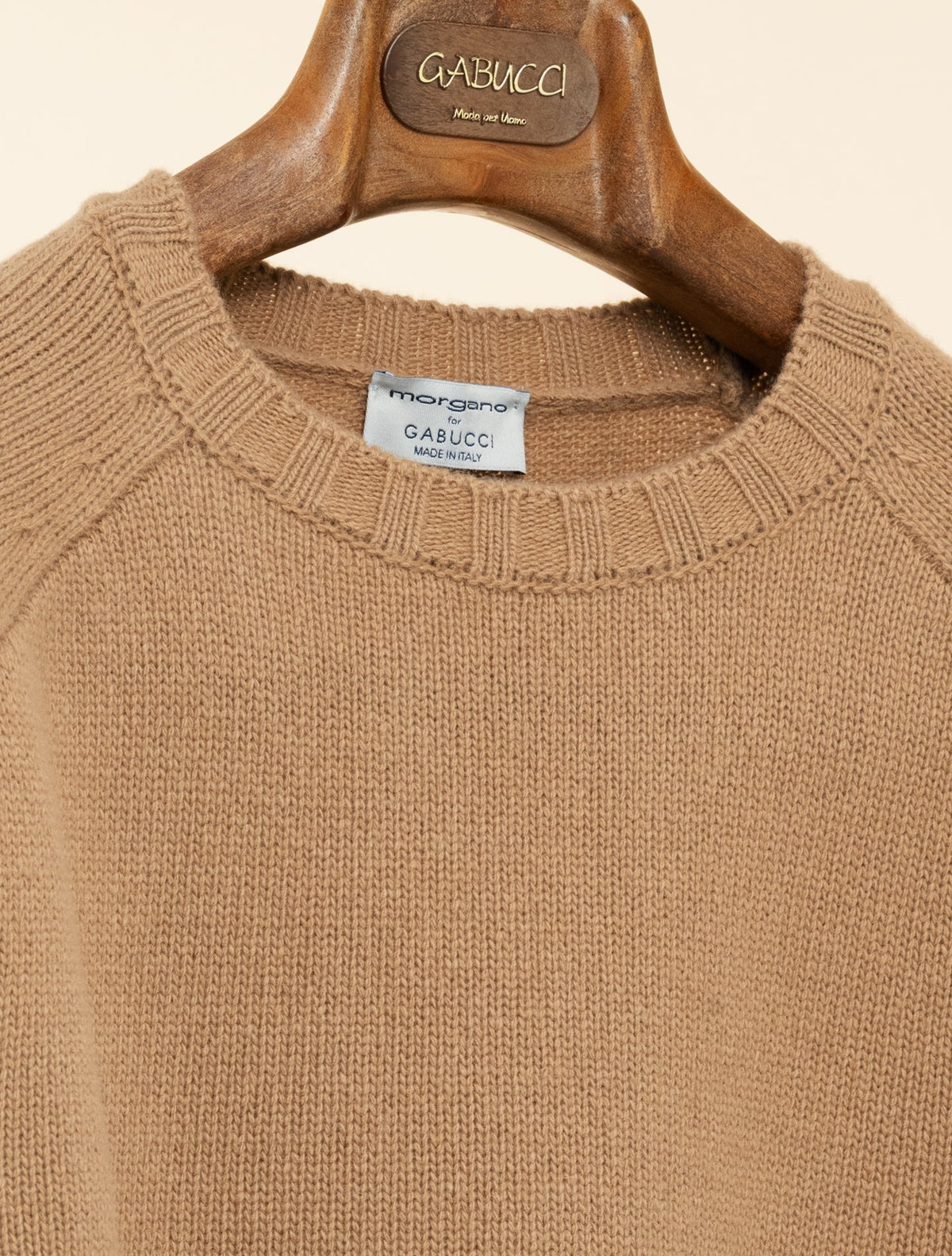 Heavy Knit Wool Cashmere T-Shoulder Crewneck Camel Morgano Knitwear 46