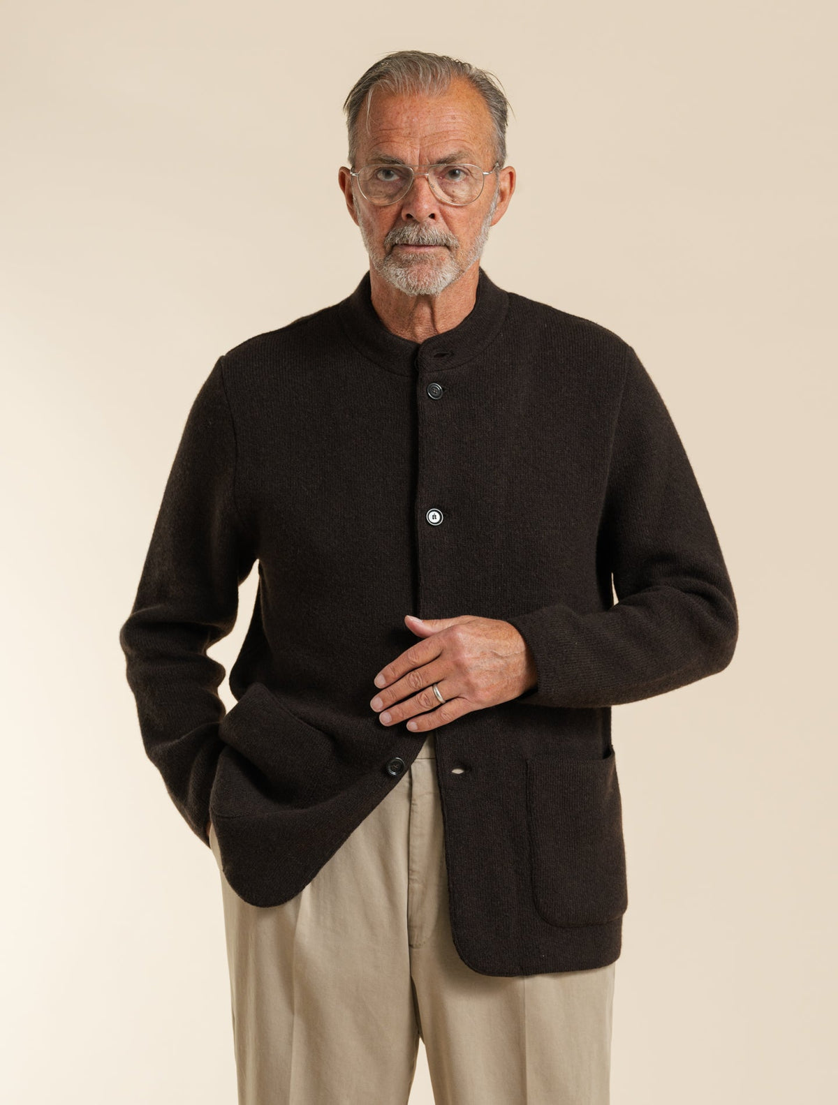 Heavy Knitted Cashmere Cardigan Dark Brown Lardini Knitwear S