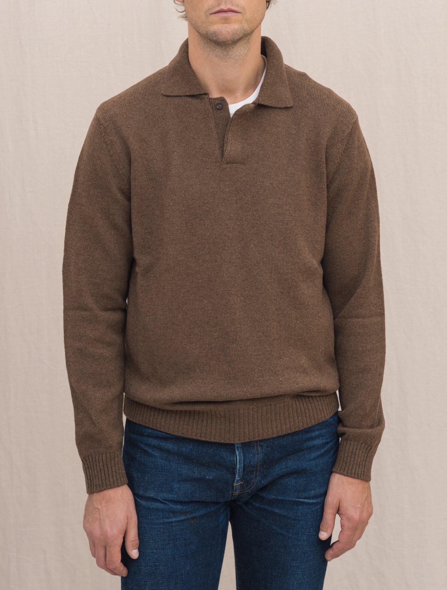 Heavy Knitted Polo Sweater Light Brown Zanone Knitwear 48
