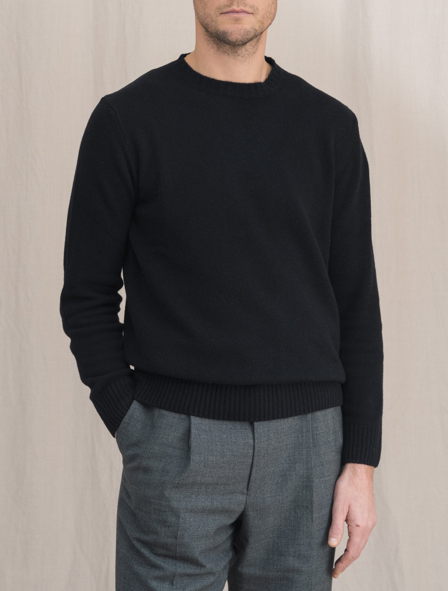 Heavy Knitted Wool Cashmere Crewneck Black Morgano Knitwear Gabucci