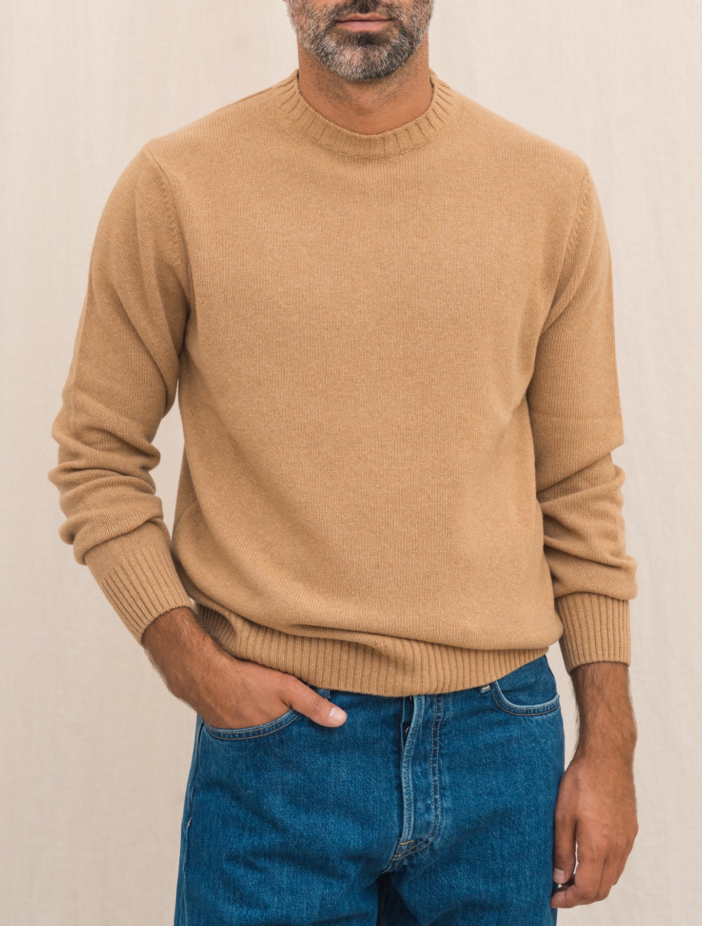 Heavy Knitted Wool Cashmere Crewneck Camel Morgano Knitwear Gabucci