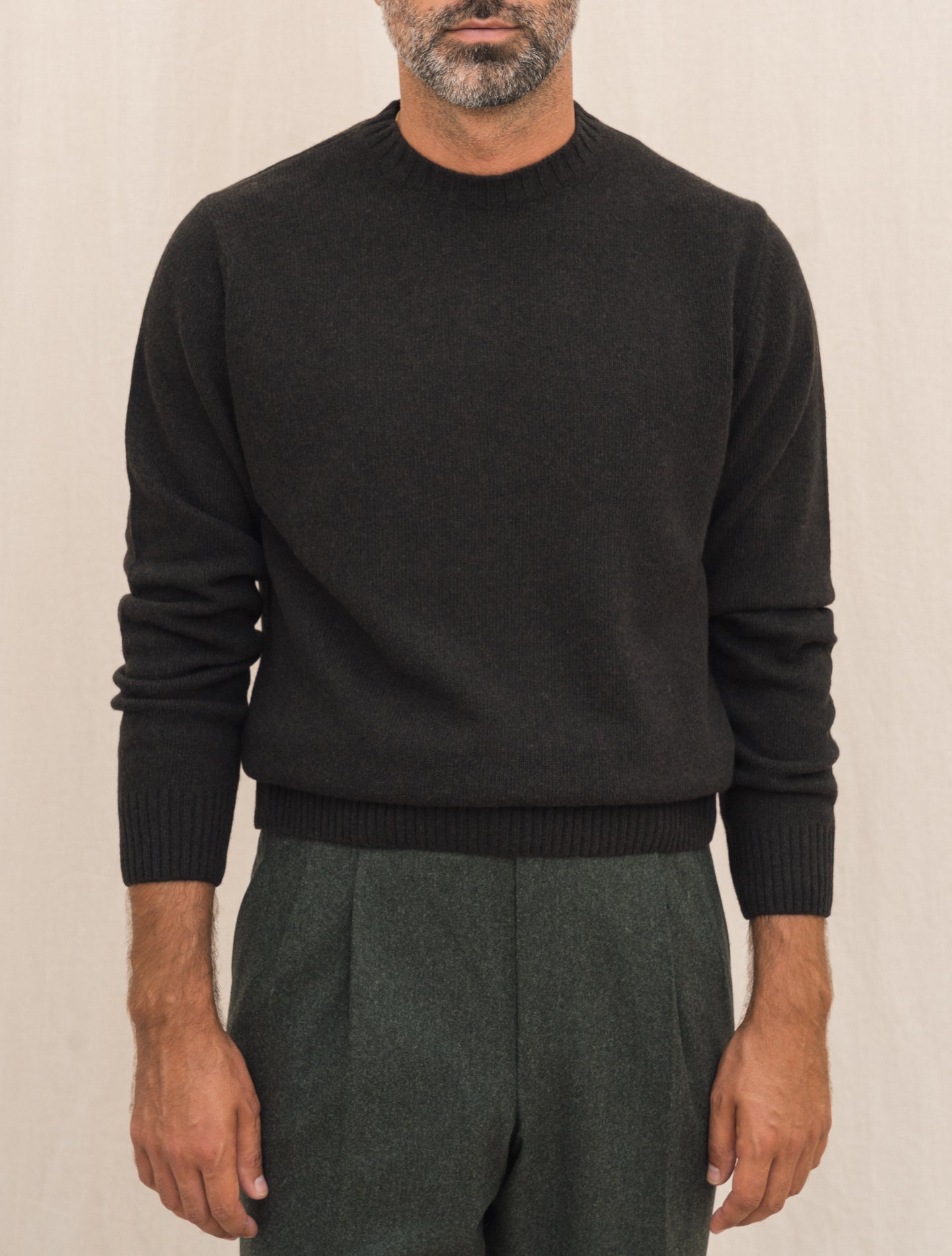 Heavy Knitted Wool Cashmere Crewneck Espresso Morgano Knitwear Gabucci