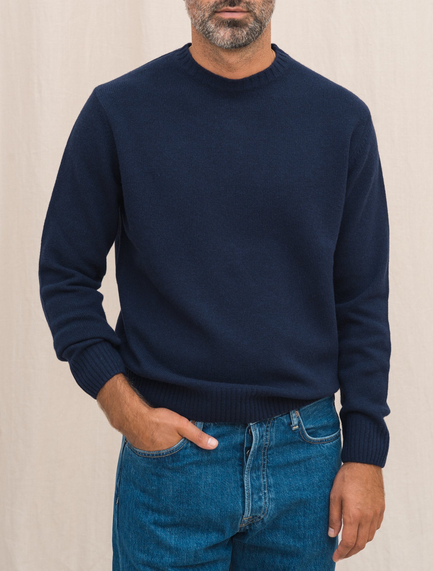 Heavy Knitted Wool Cashmere Crewneck Navy Morgano Knitwear Gabucci