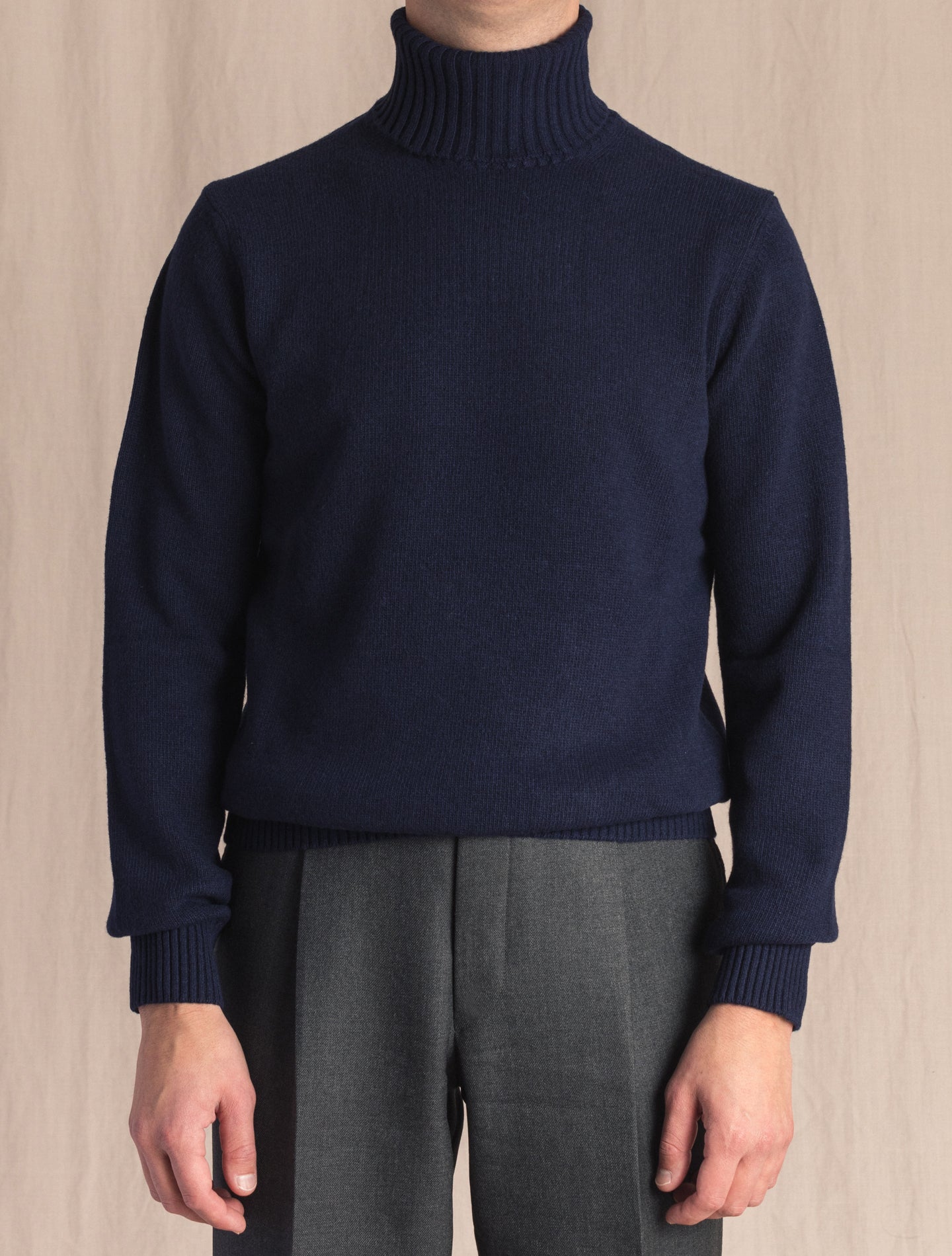 Heavy Knitted Wool Cashmere Rollneck Navy Morgano Knitwear 46