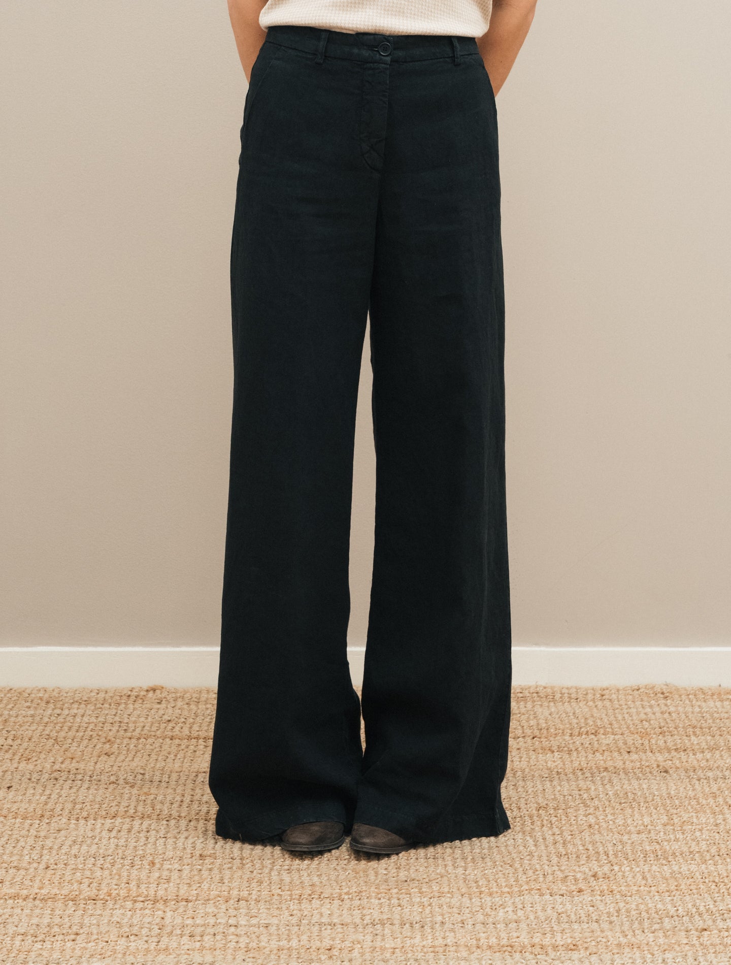 Hgih Waist Linen Trousers Black Aspesi Trousers IT 38