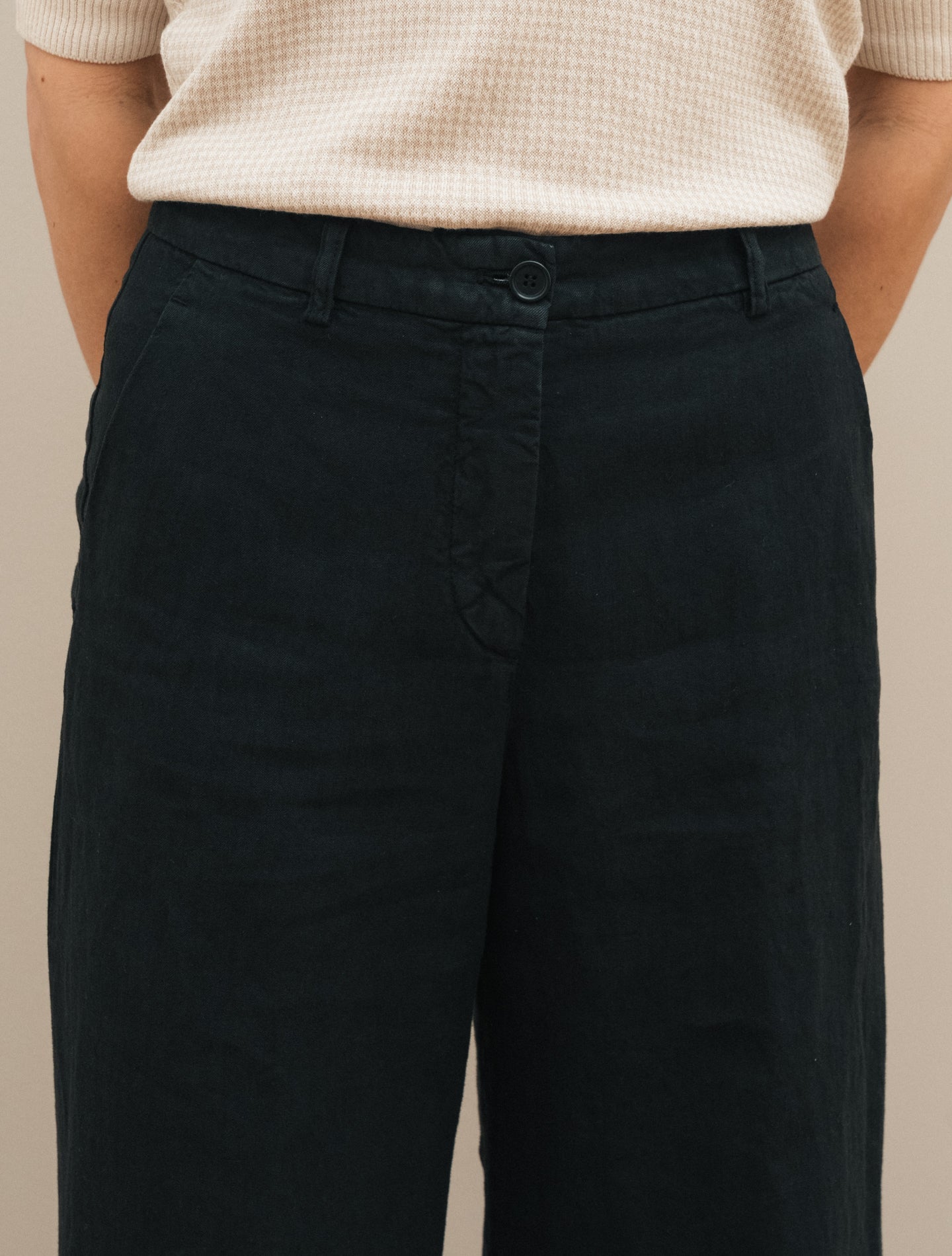 Hgih Waist Linen Trousers Black Aspesi Trousers IT 38