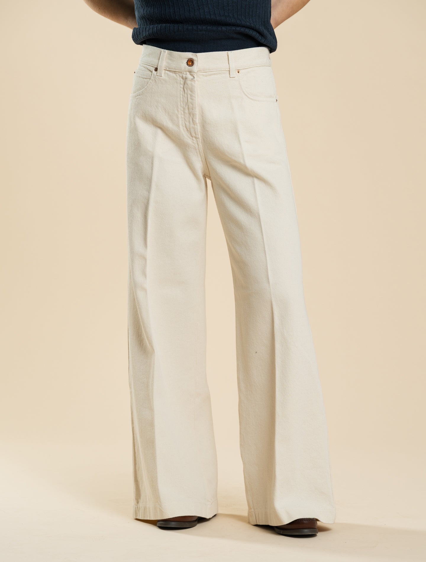 High Rise Wide Denim Trousers Ecru Aspesi Jeans 25