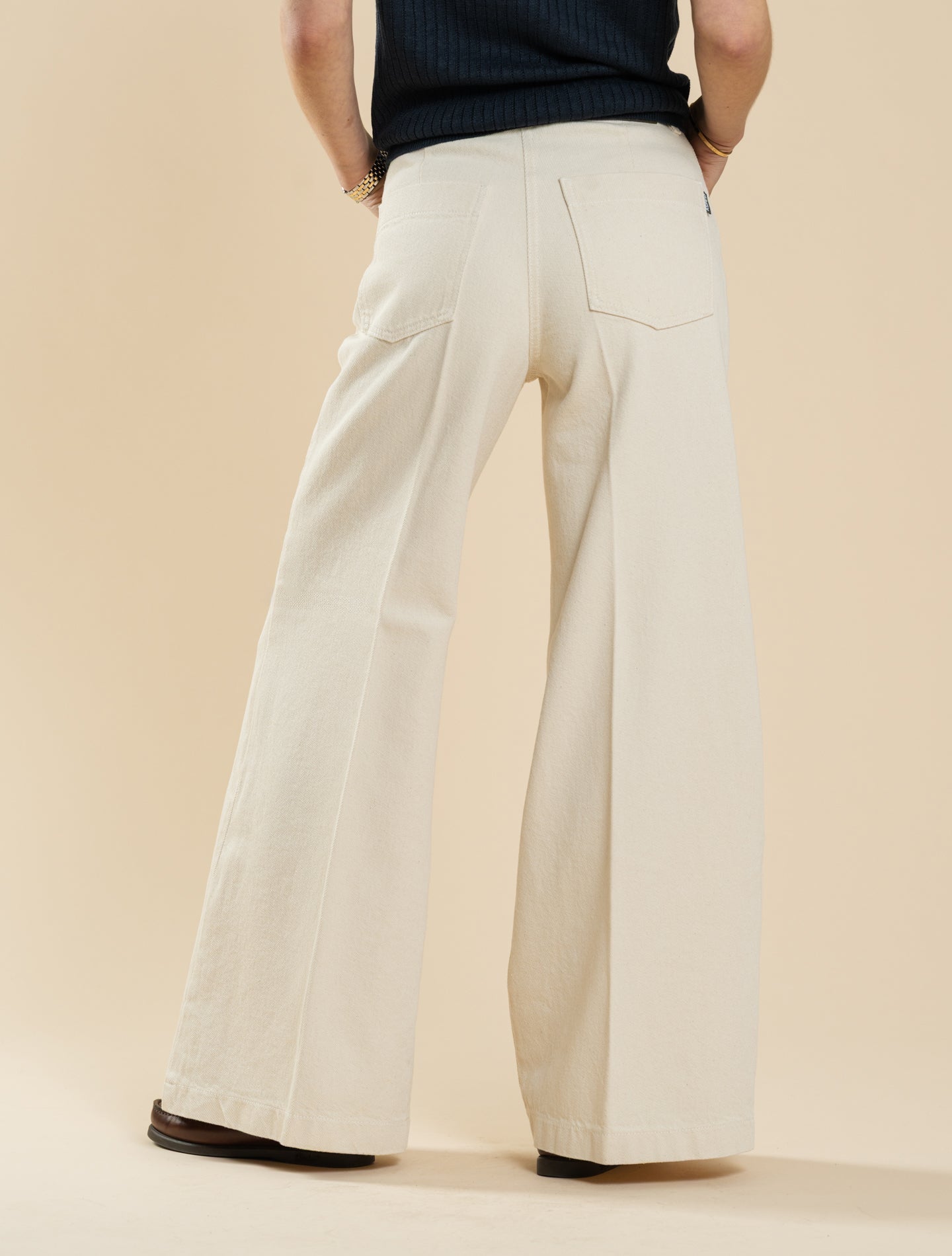 High Rise Wide Denim Trousers Ecru Aspesi Jeans 25