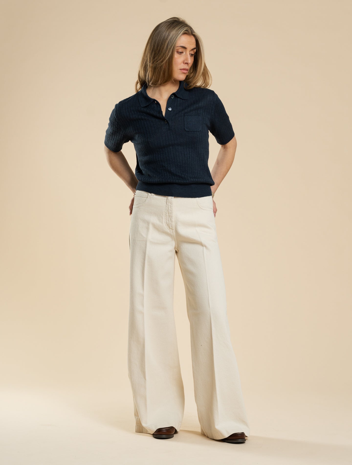 High Rise Wide Denim Trousers Ecru Aspesi Jeans 25