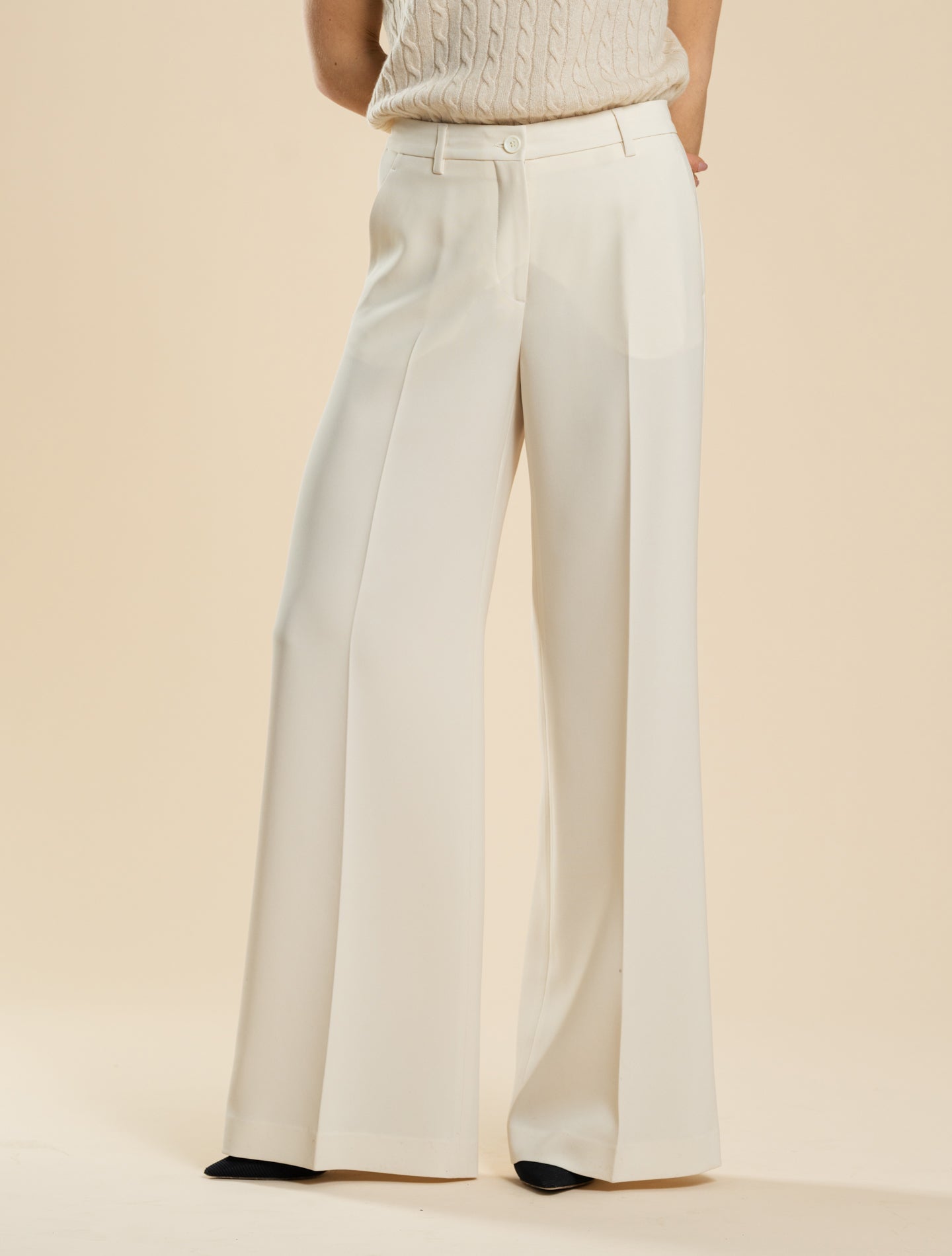 High Waisted Crepe Cady Trousers Natural Aspesi Trousers IT 38
