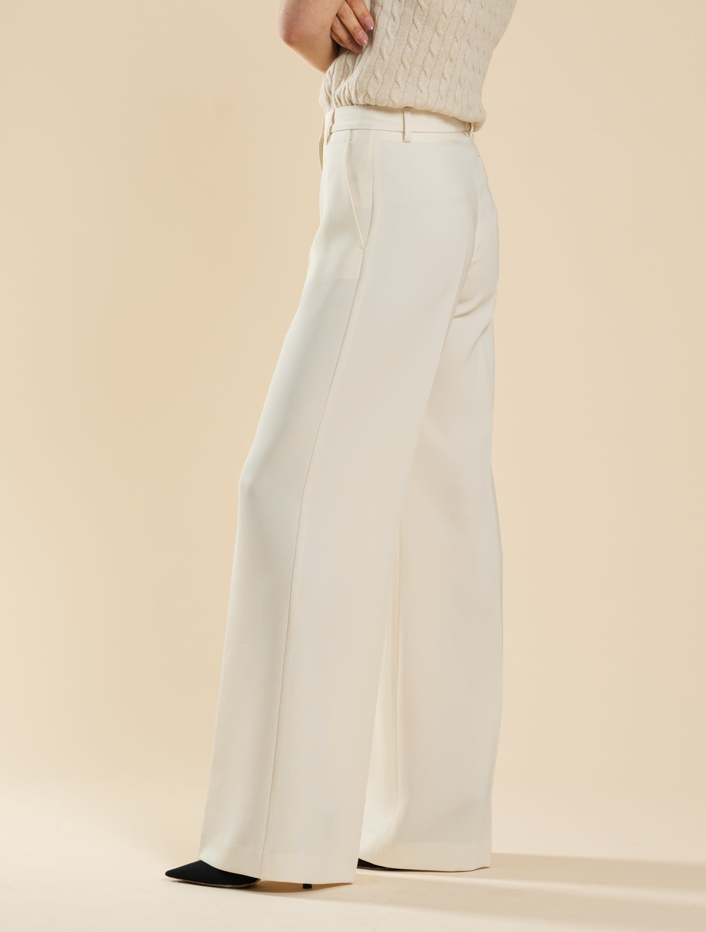 High Waisted Crepe Cady Trousers Natural Aspesi Trousers IT 38