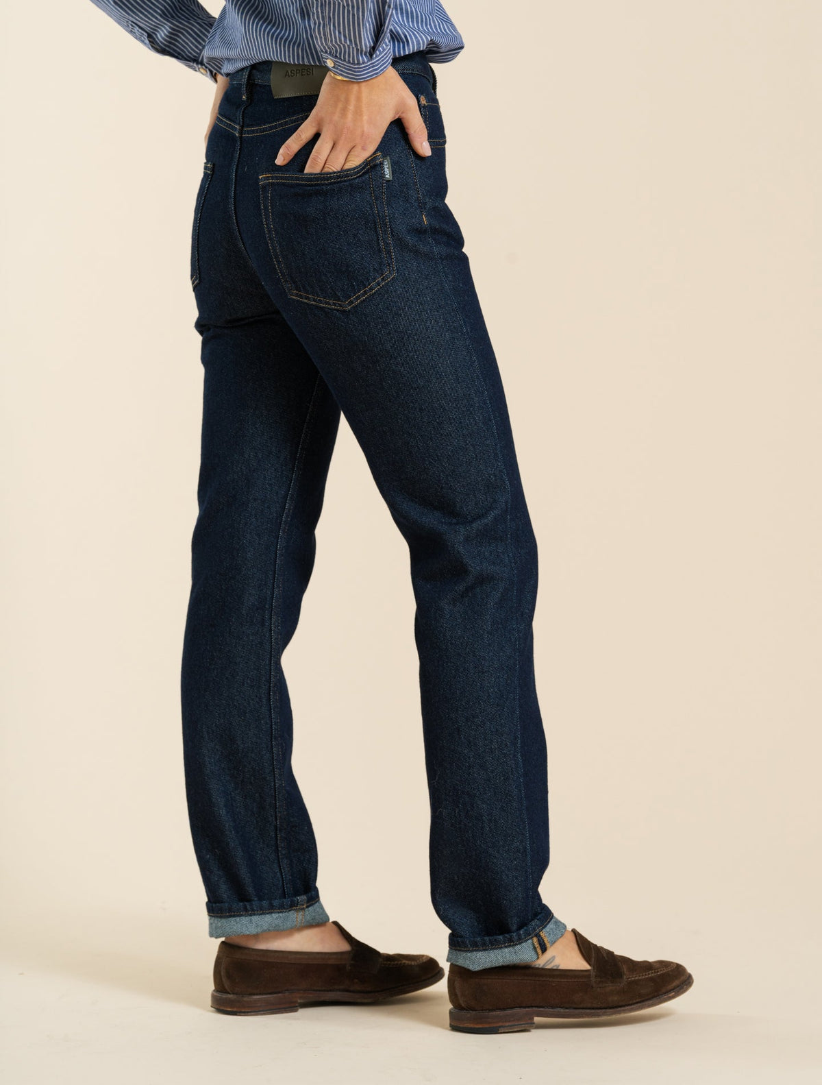 High Waisted Straight Leg Jeans Rinsed Aspesi Jeans 25
