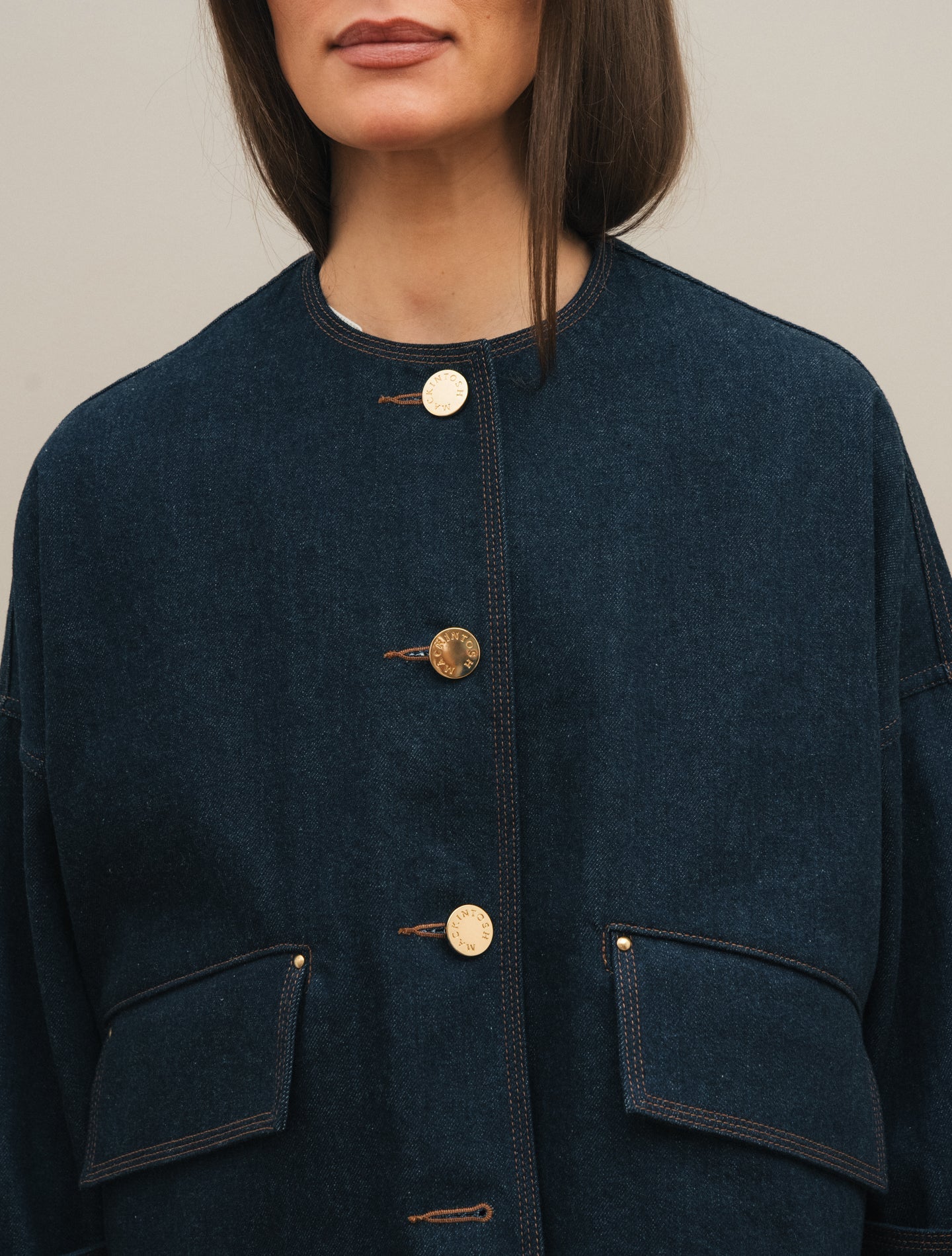 Humbie Collarless Japanese Denim Jacket Indigo Mackintosh Outerwear 4/XXXS