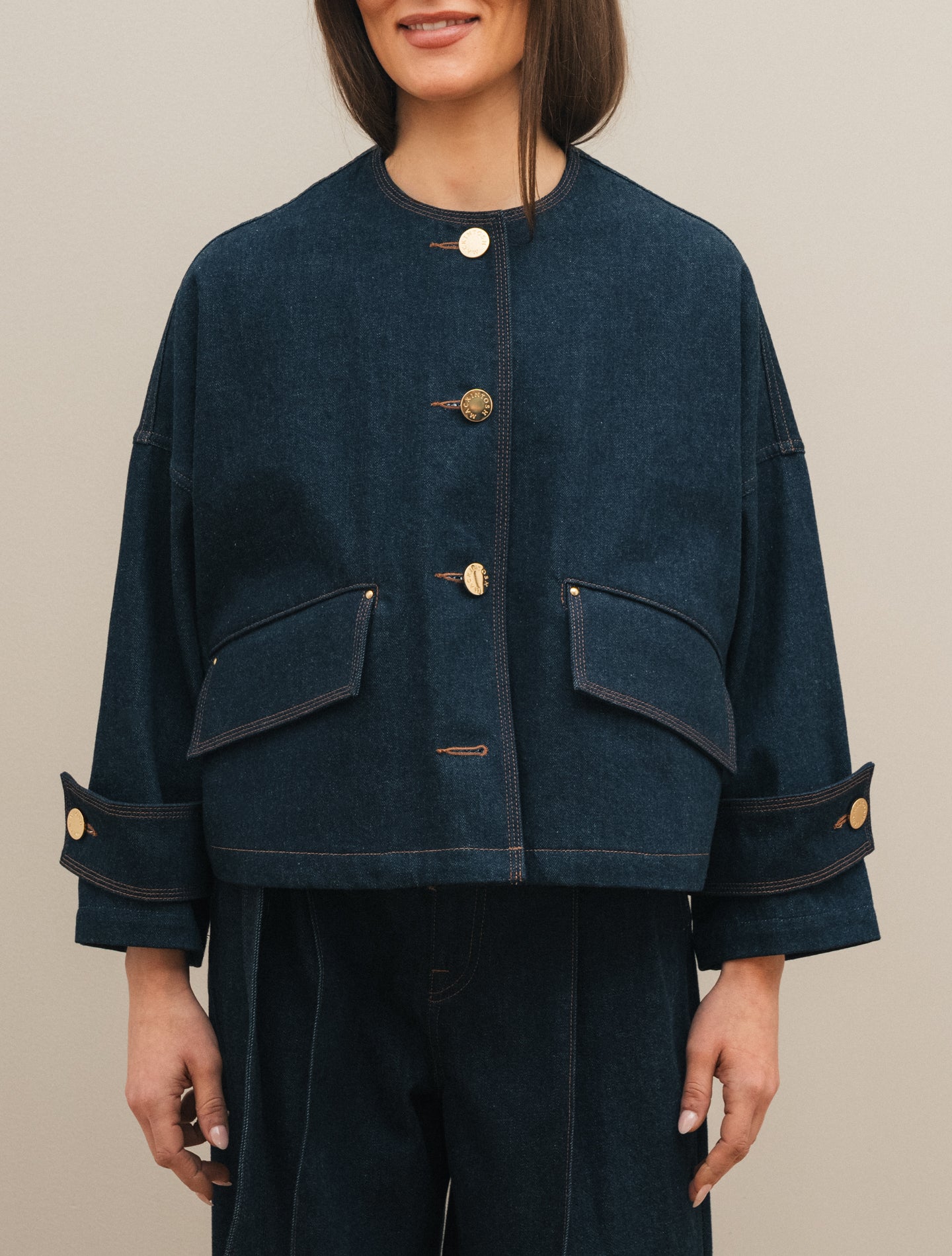 Humbie Collarless Japanese Denim Jacket Indigo Mackintosh Outerwear 4/XXXS