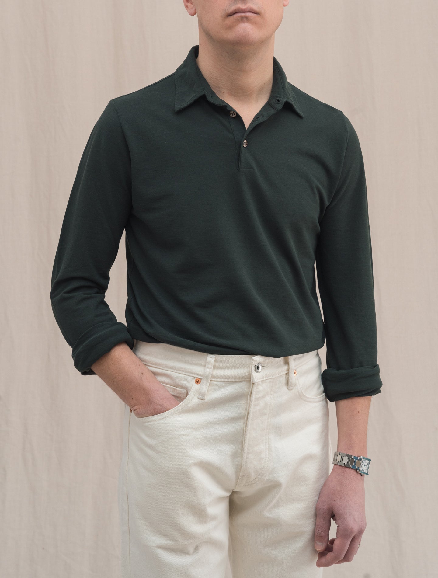 Ice Cotton Polo Shirt Long Sleeve Dark Green | Gabucci