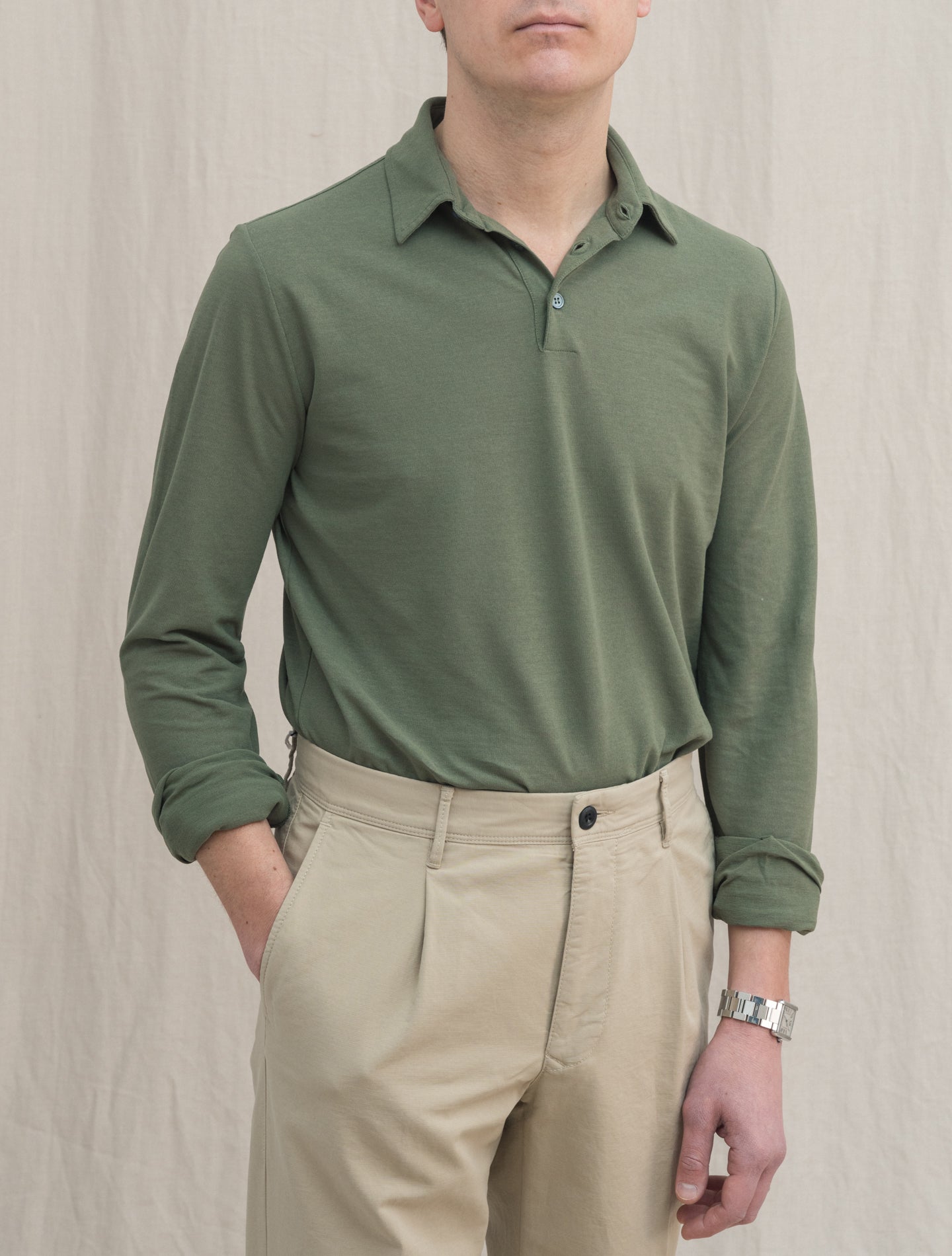 Ice Cotton Polo Shirt Long Sleeve Green | Gabucci