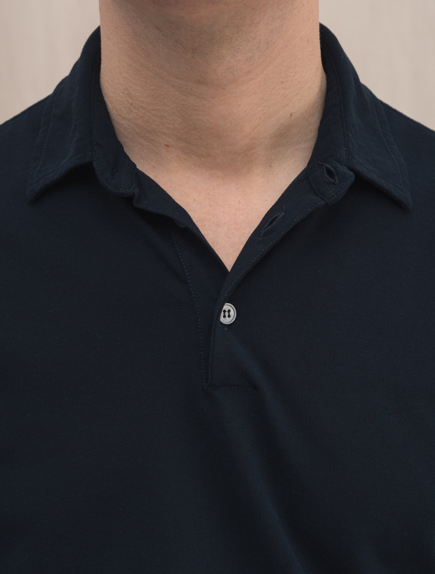 Ice Cotton Polo Shirt Long Sleeve Navy | Gabucci