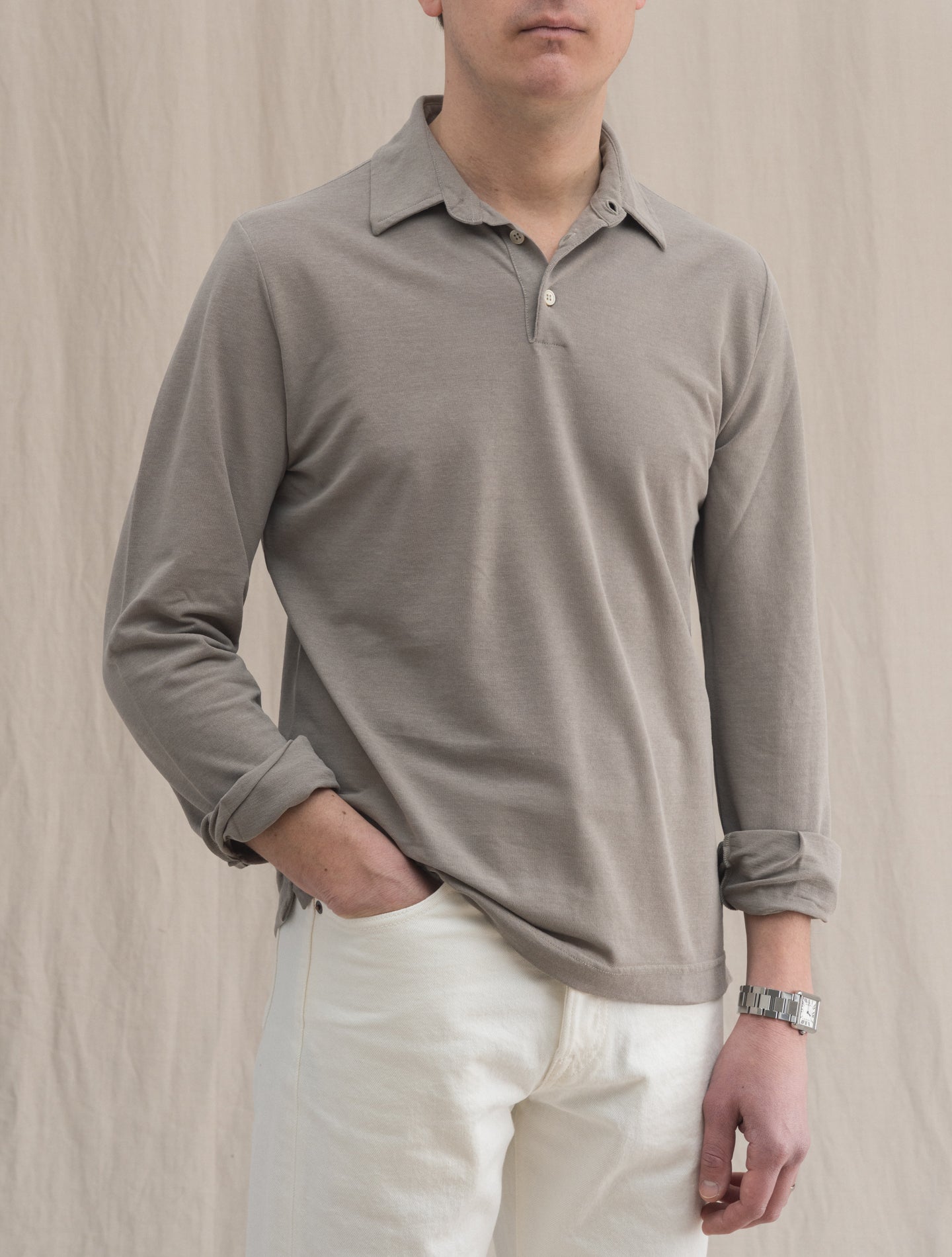 Ice Cotton Polo Shirt Long Sleeve Taupe Zanone Polo shirts 48