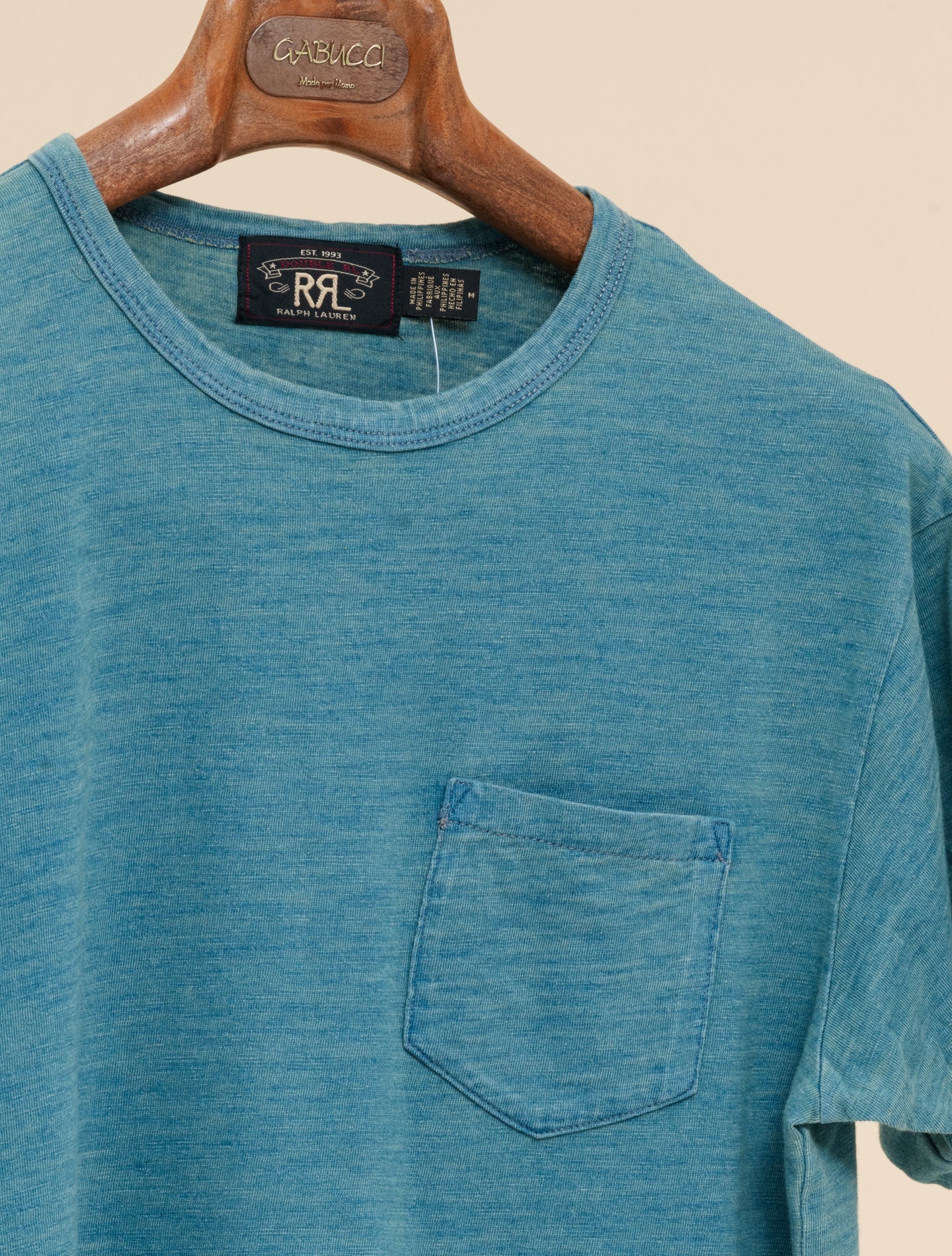 Indigo Pocket T-Shirt | Washed Blue Slub Jersey by Double RL | Gabucci