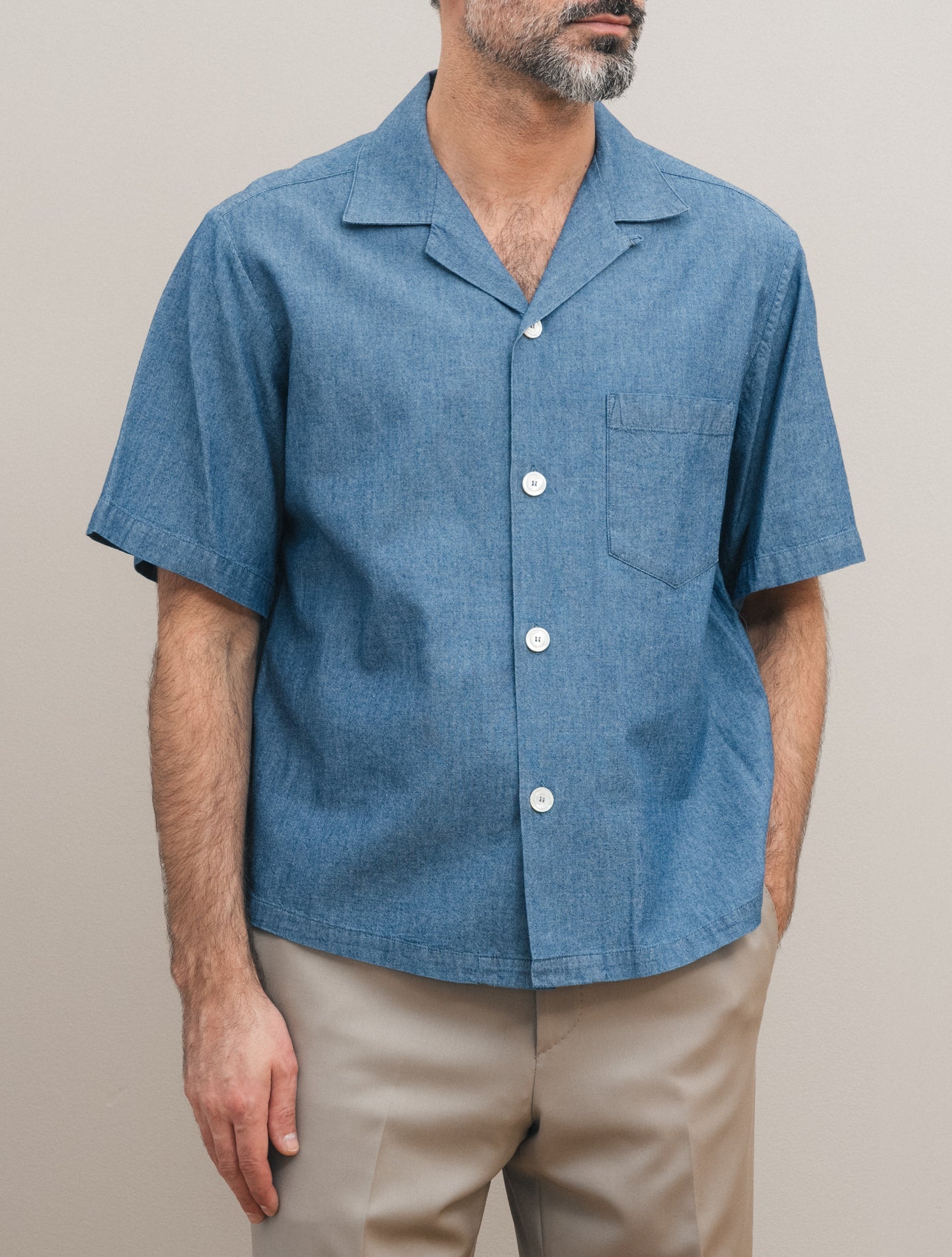 Japanese Chambray Bowling Shirt Denim Aspesi Shirts S