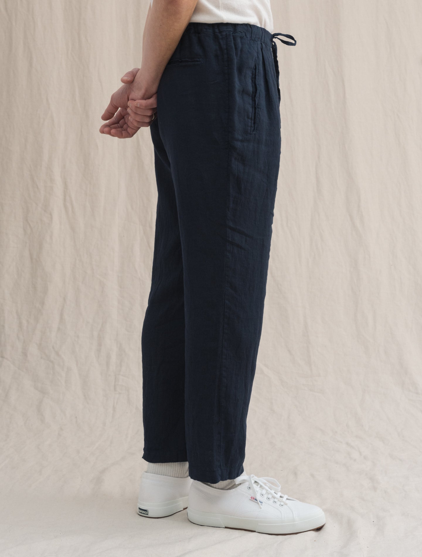 Keywest Pleated Linen Trouser Navy Massimo Alba Trousers L