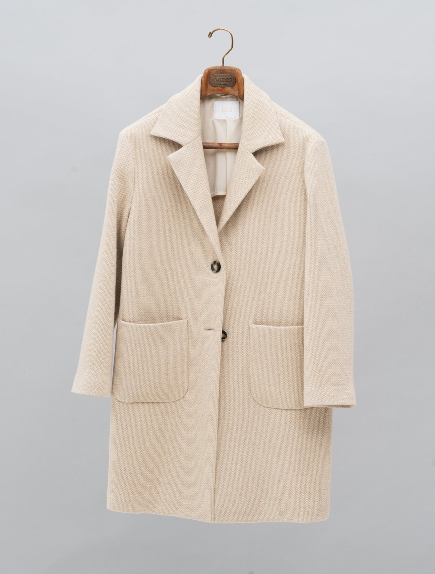 Knit Effect Wool Cashmere Silk Coat Beige Fedeli Outerwear IT 40