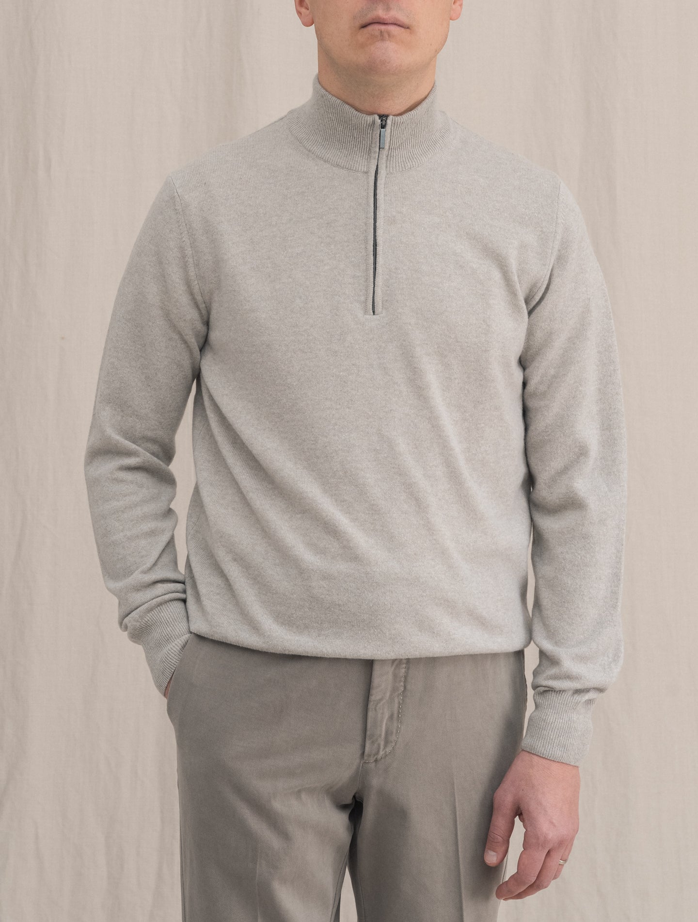 Knitted 1/4 Zip Sweater Greige | Gabucci