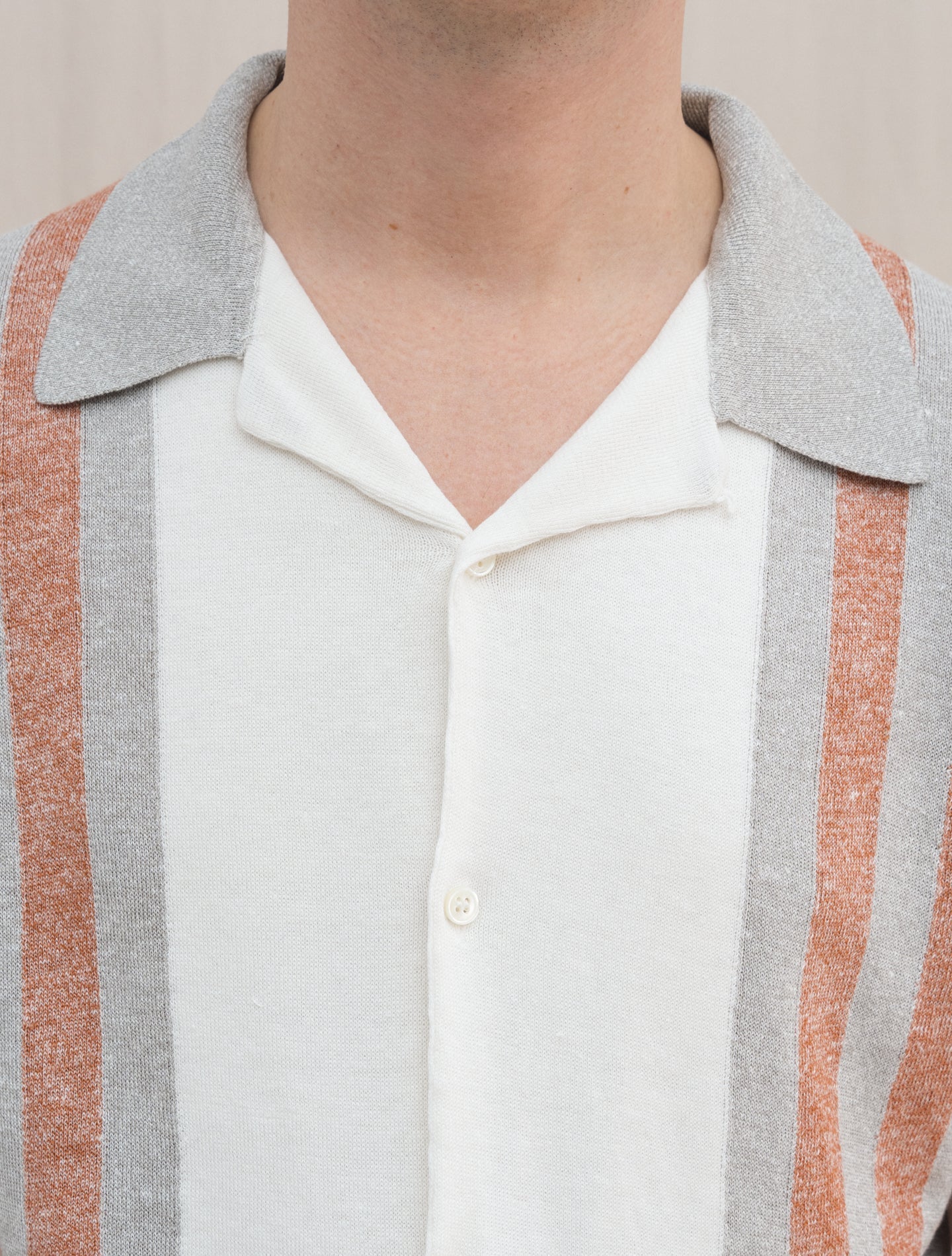 Knitted Bowling Shirt Short Sleeve Greige Morgano Shirts 46