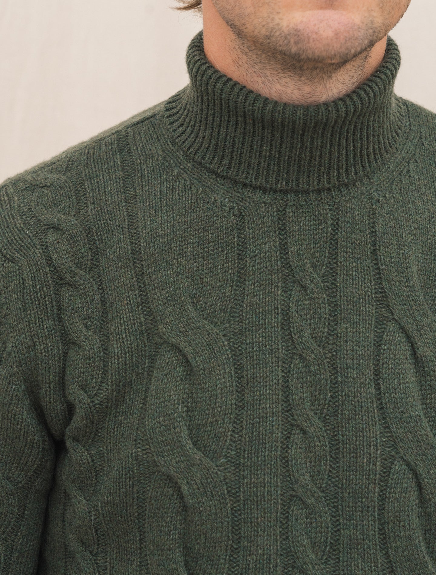 Knitted Cashmere Cable Rollneck Green Gabucci Knitwear Gabucci