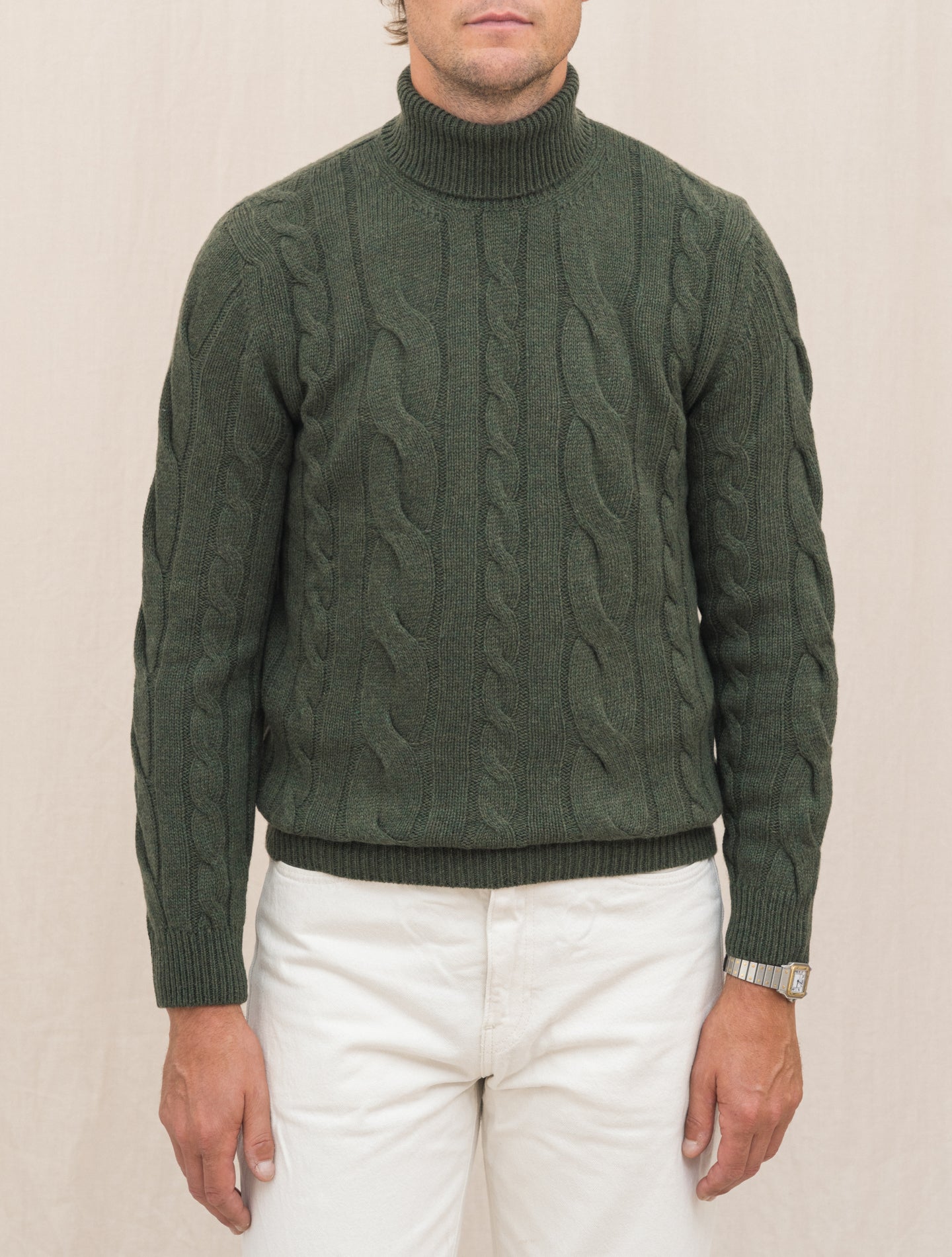 Knitted Cashmere Cable Rollneck Green Gabucci Knitwear Gabucci