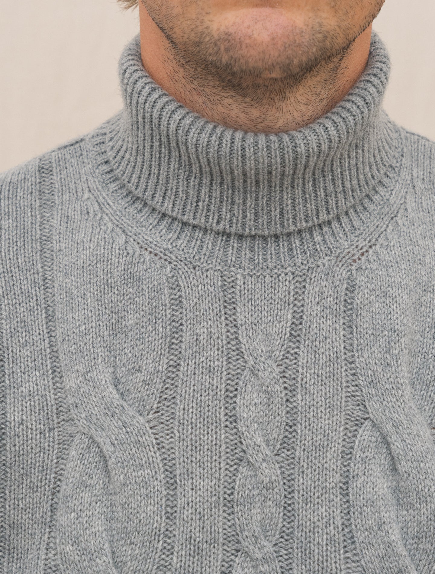 Knitted Cashmere Cable Rollneck Grey Gabucci Knitwear Gabucci