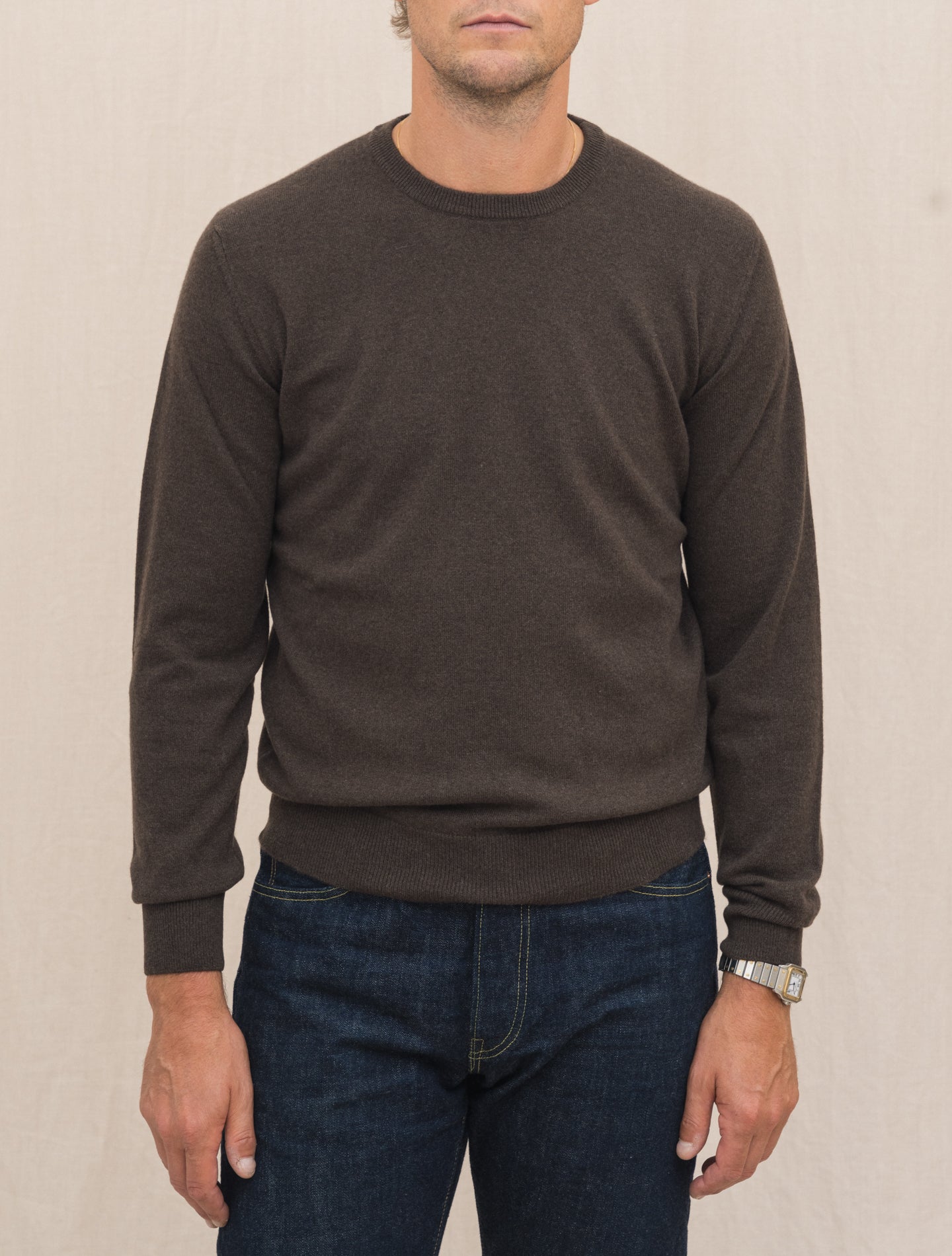 Knitted Cashmere Crewneck Brown Gabucci Knitwear Gabucci