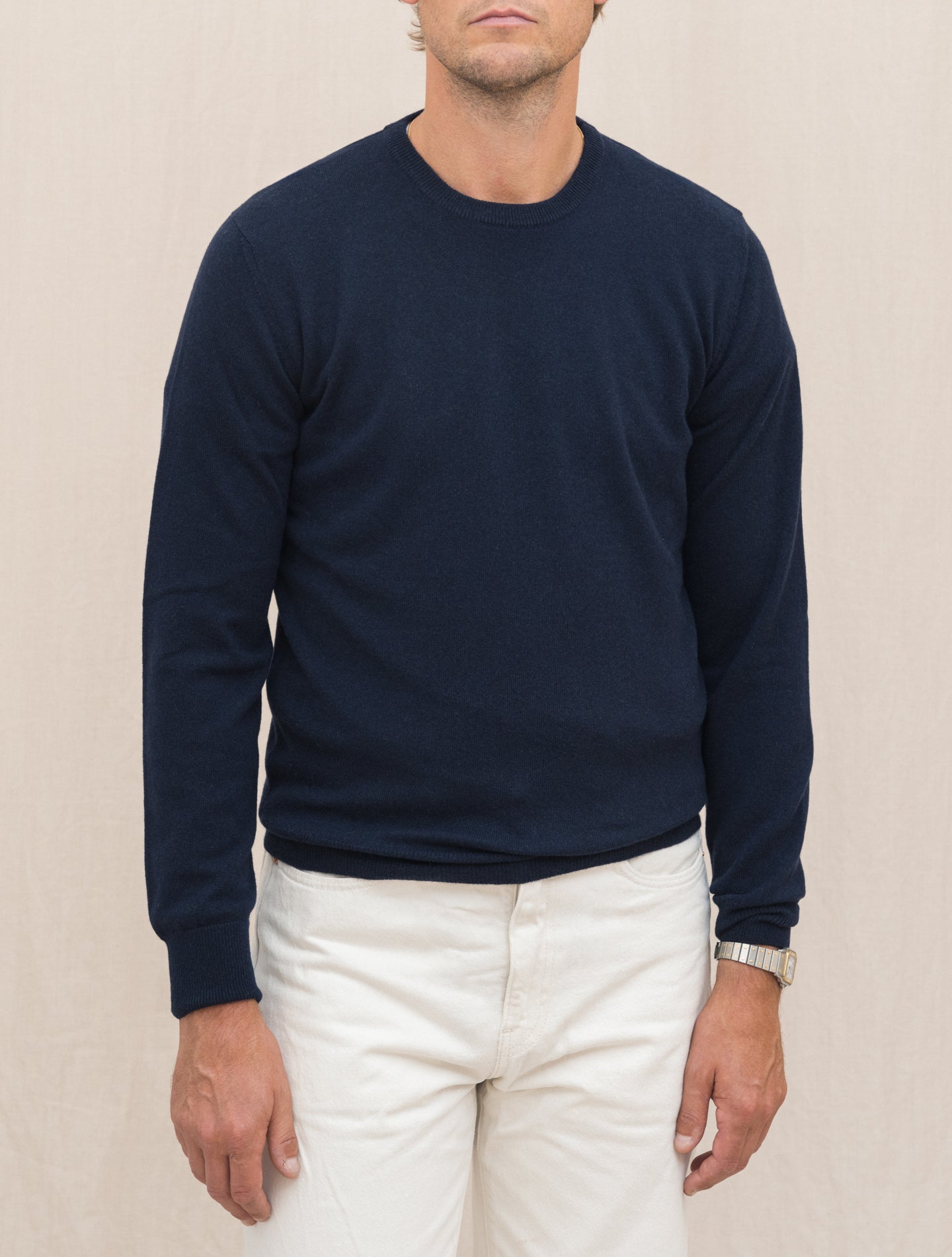 Knitted Cashmere Crewneck Navy Gabucci Knitwear Gabucci